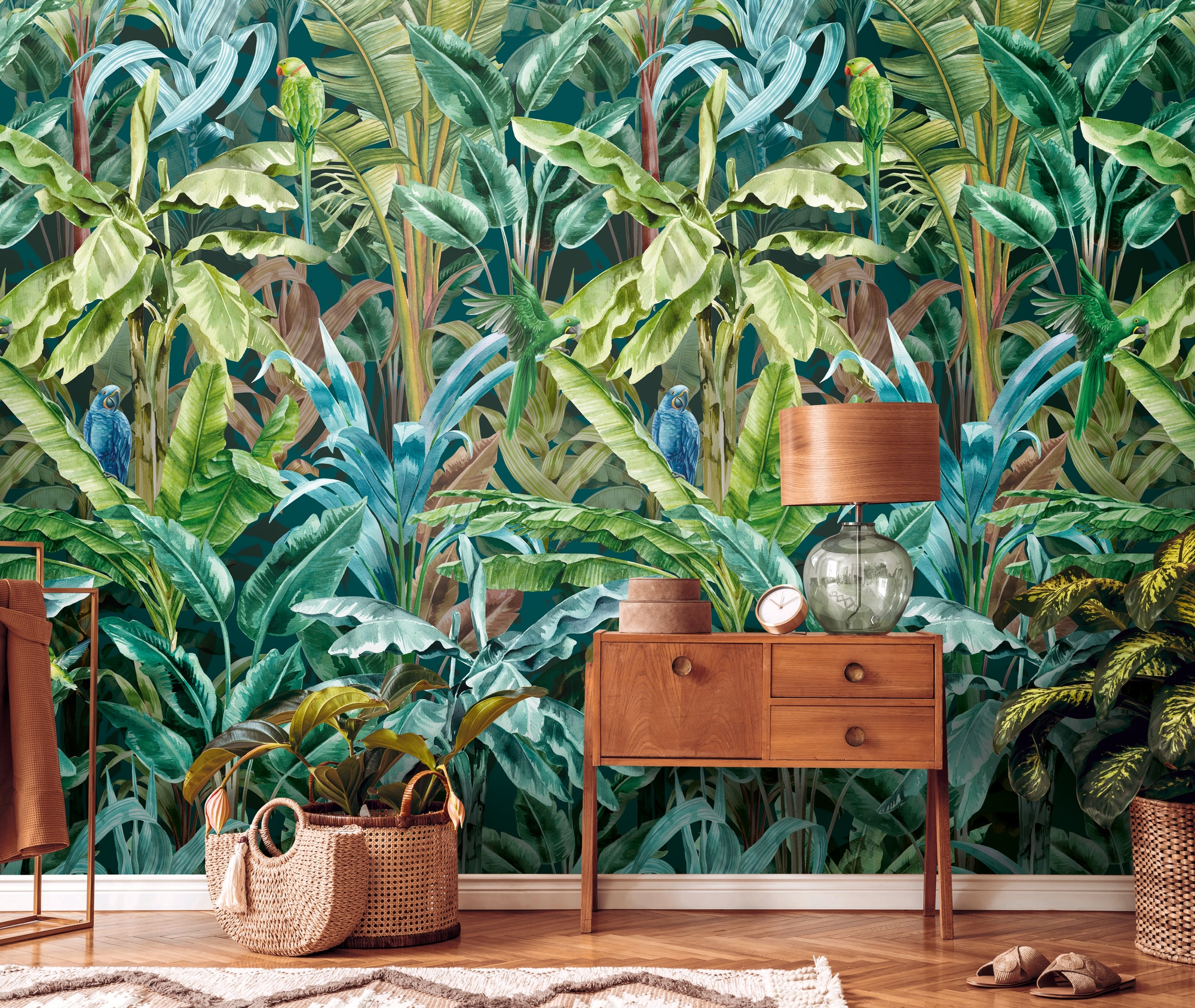 living walls Fototapete »Metropolitan Stories. Travel Styles. Tapete Dschungel«, matt-gemustert-neutral, Palmenblätter Fototapete Floral Tapeten Wohnzimmer Schlafzimmer Küche