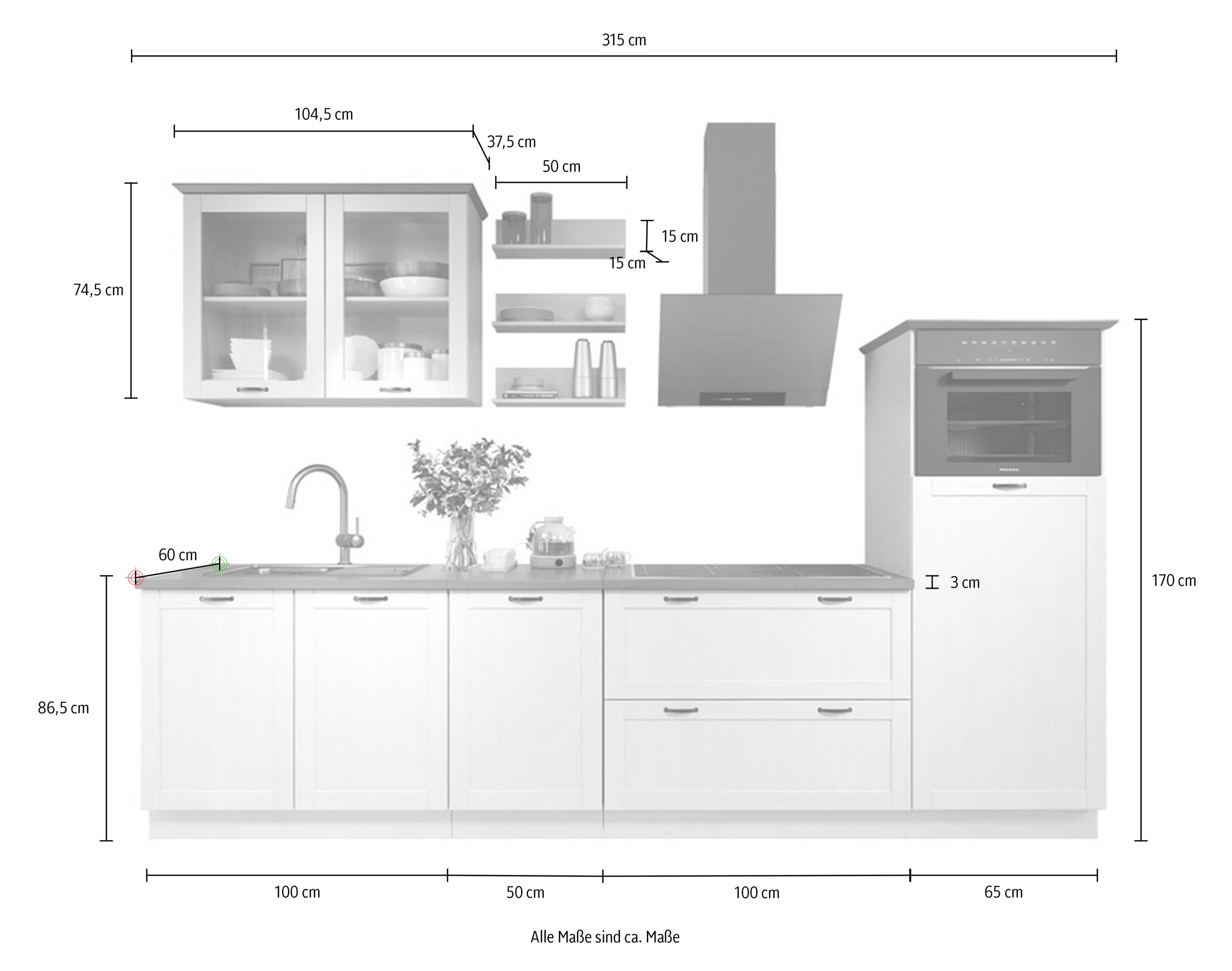 Home affaire Küchenzeile »Teramo« Set, Kombinierbar mit anderen Möbelstücken der Serie Teramo, 