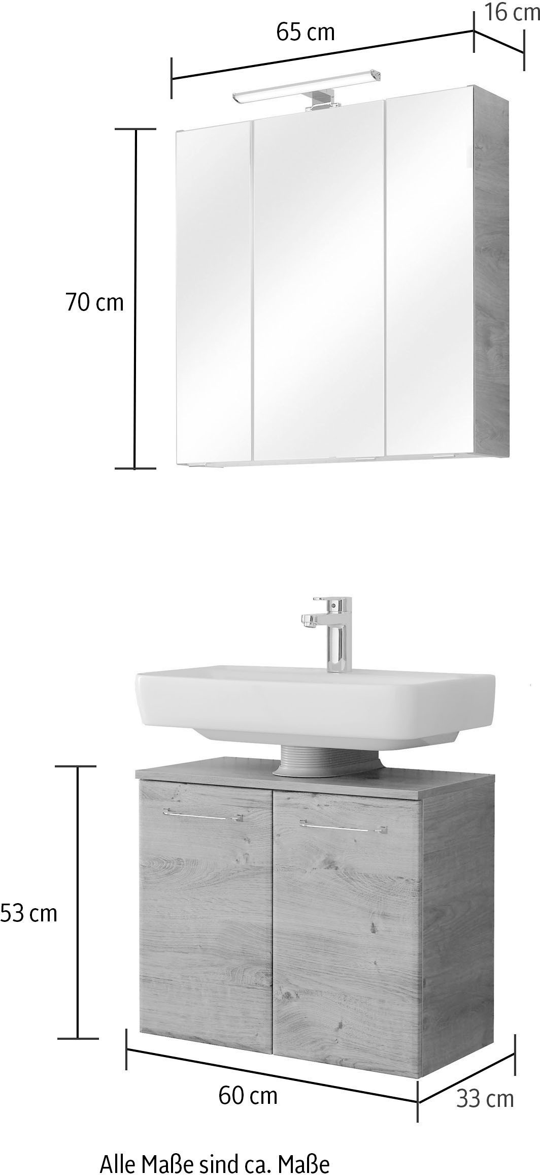 Saphir Badmöbel-Set »Quickset 2-teilig, Waschbeckenunterschrank und LED-Spiegelschrank«, (Set), ohne Waschbecken, inkl. Türdämpfer, 5 Türen, 6 Einlegeböden