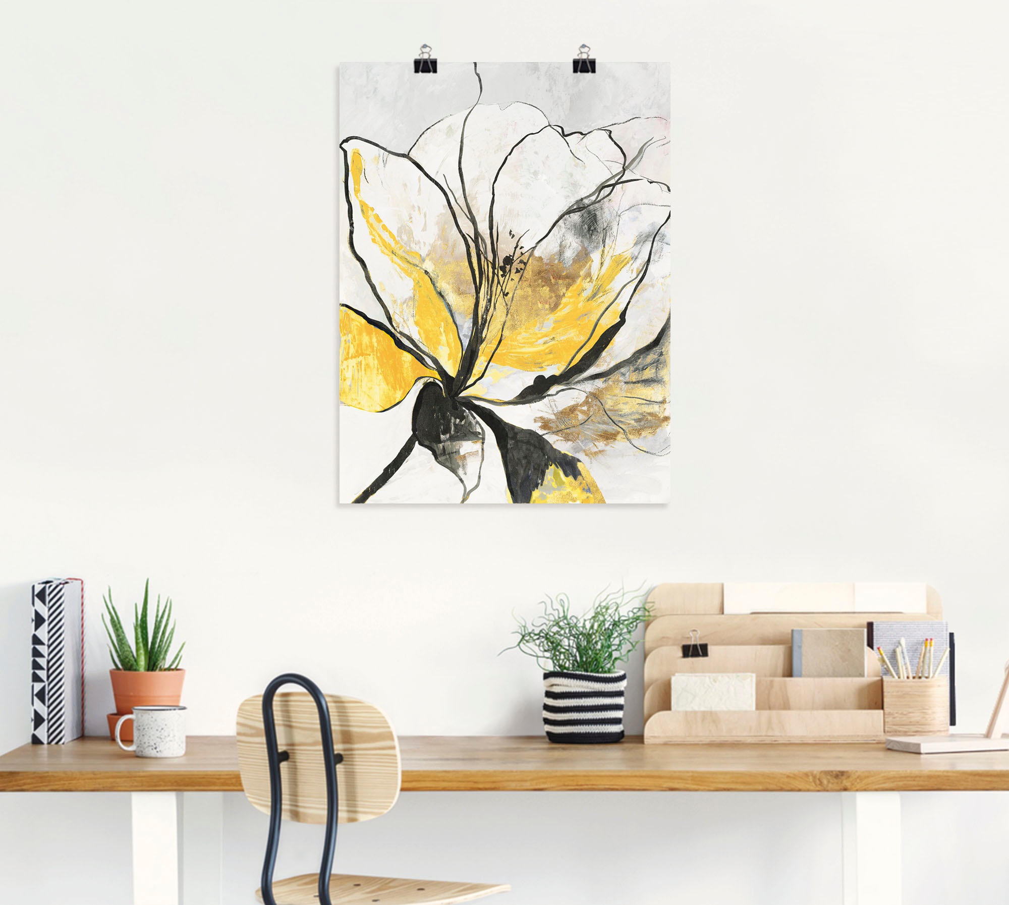 Artland Wandbild »Umrissenes Blumenmuster I gelbe Version«, Blumenbilder, (1 St.), als Alubild, Outdoorbild, Leinwandbild, Poster, Wandaufkleber