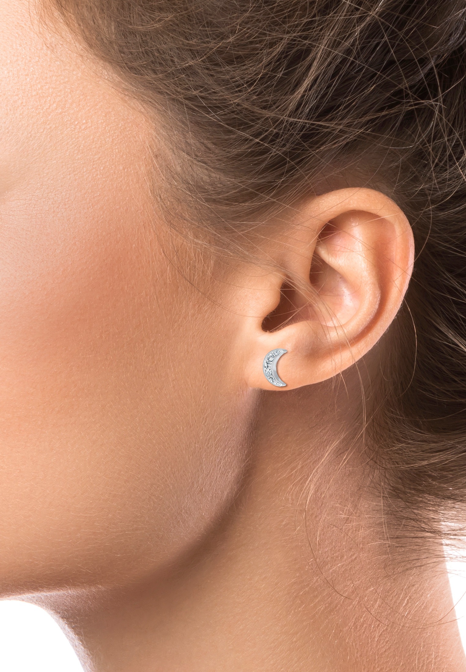 Elli Paar Ohrstecker »Ohrstecker Halbmond Glas Kristalle Weiß 925 Sterling Silber«