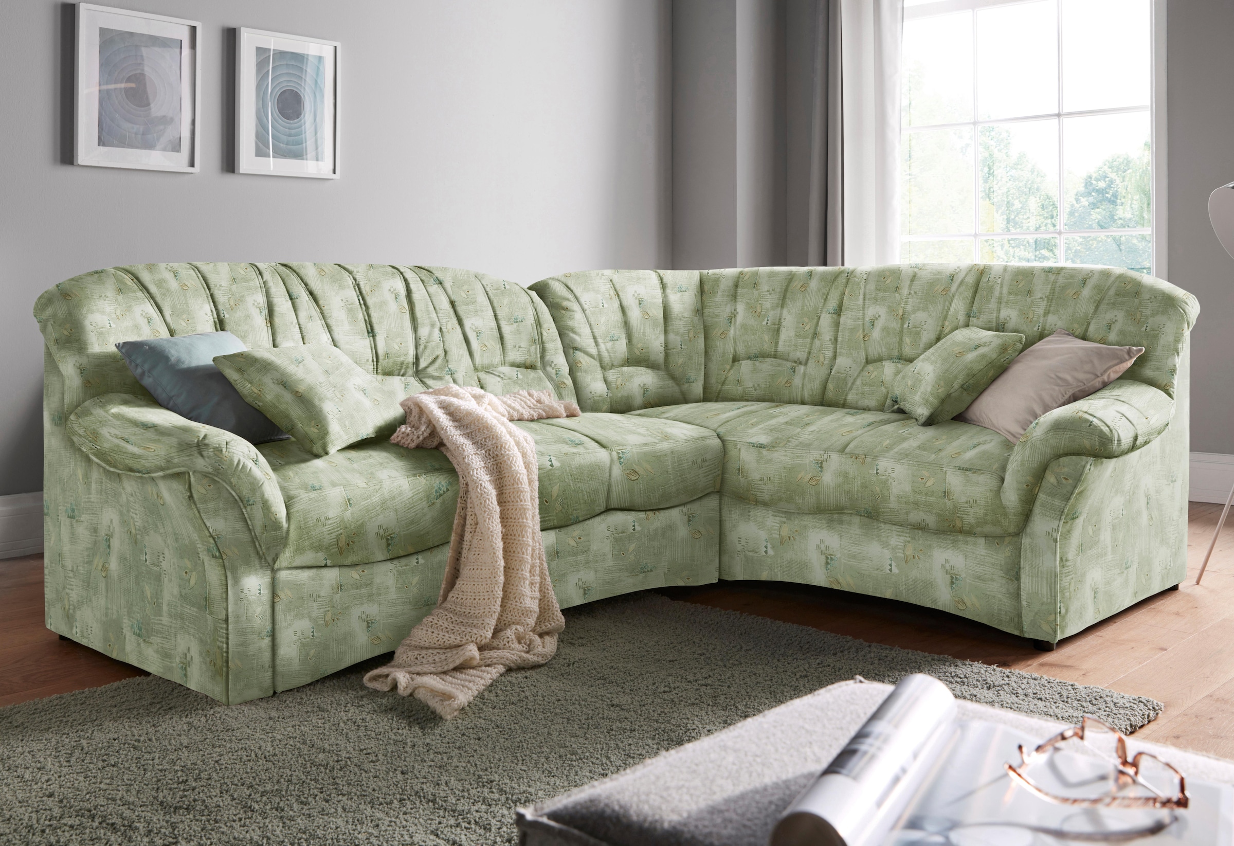 DOMO collection Ecksofa »Bahia, zeitlos und elegant, bequeme Armlehnen, L-Form«, wahlweise mit Bettfunktion