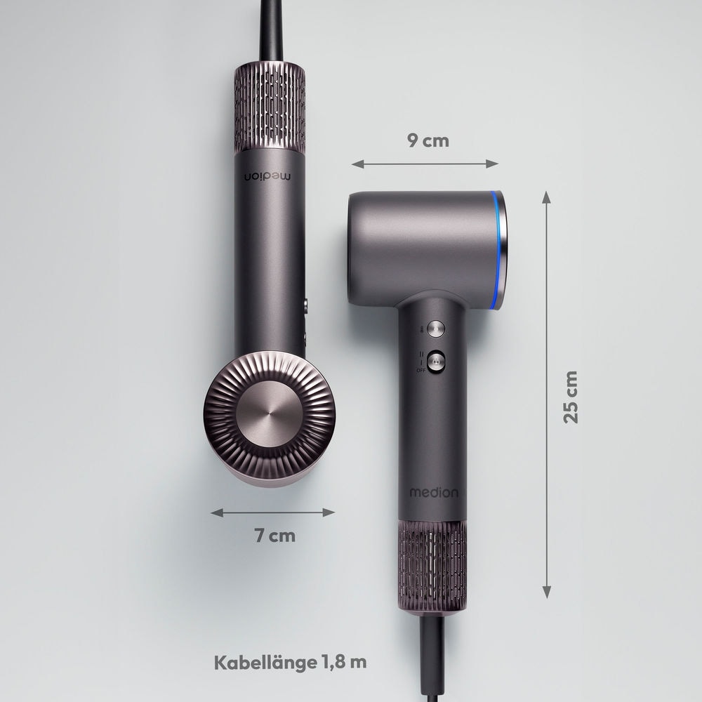 Medion® Ionic-Haartrockner »HD1 (MD19983)«, 1600 W, 2 Aufsätze, Selbstreinigungsfunktion, 3 Temperatur- und 2 Luftstromstufen