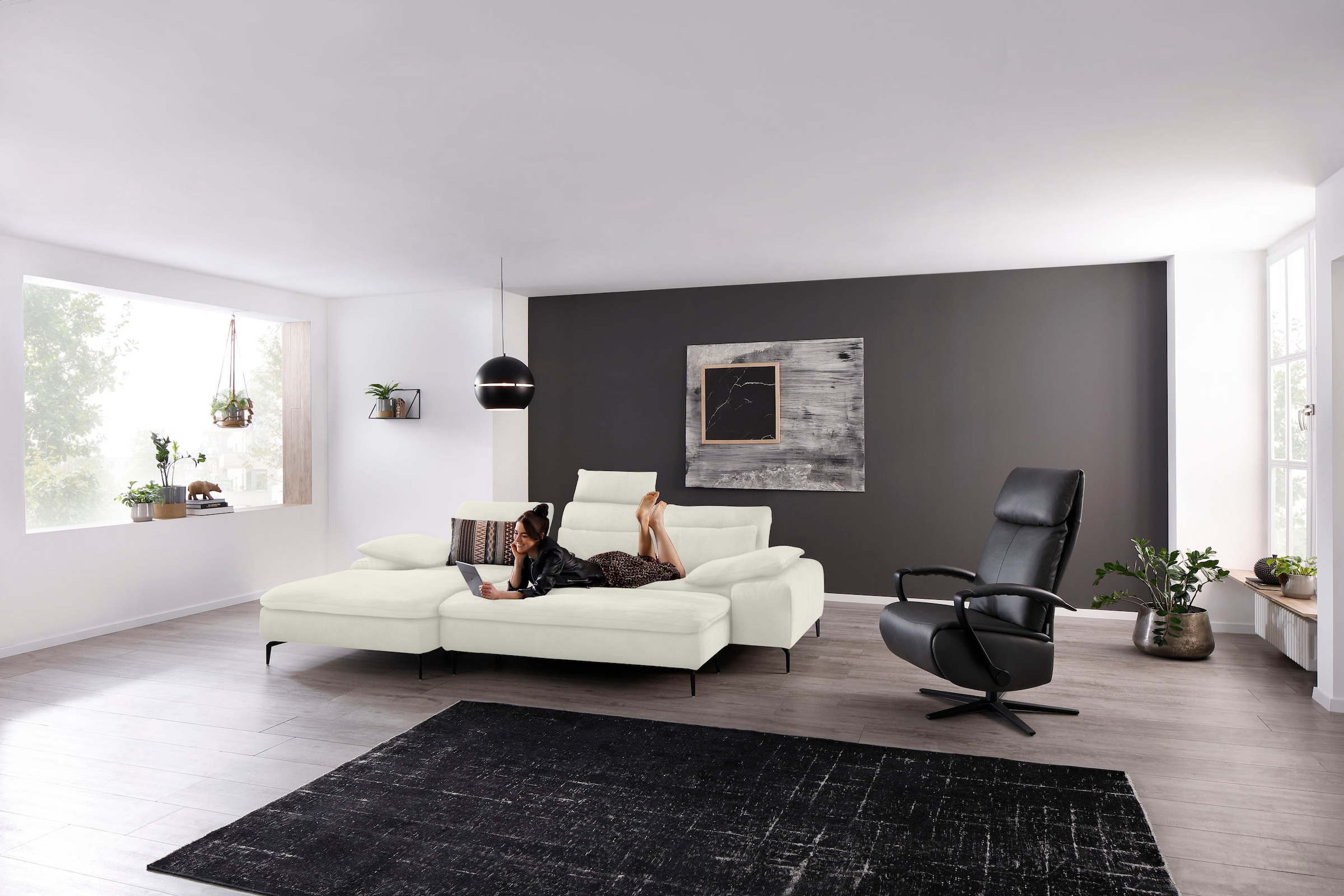 W.SCHILLIG Ecksofa »valentinoo, Designsofa, bequem, elegant und zeitlos, L-Form«, (Set), inklusive Hocker, mit Sitztiefenverstellung, Breite 299 cm
