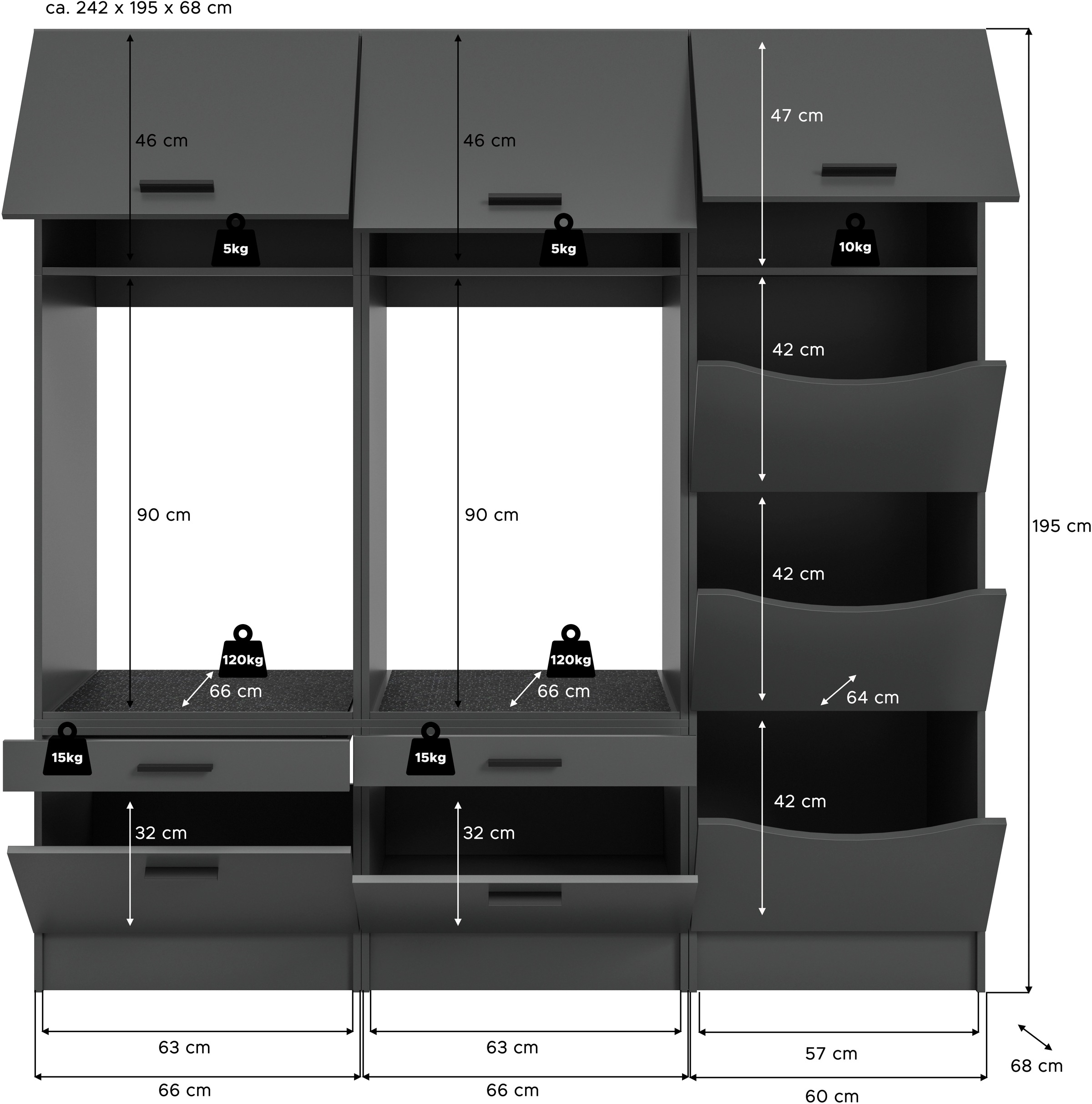 welltime Badmöbel-Set »FALAS, TOPSELLER!, 4-teilig, Hauswirtschaftsraum Set, Breite 248 cm«, (Set, 4 St., 1x Wäscheschrank, 2x Waschmaschinenumbauschrank & 1xMehrzweckschrank), Kombination, Waschmaschinenumbau, Waschmaschinenschrank, Wäschekammer