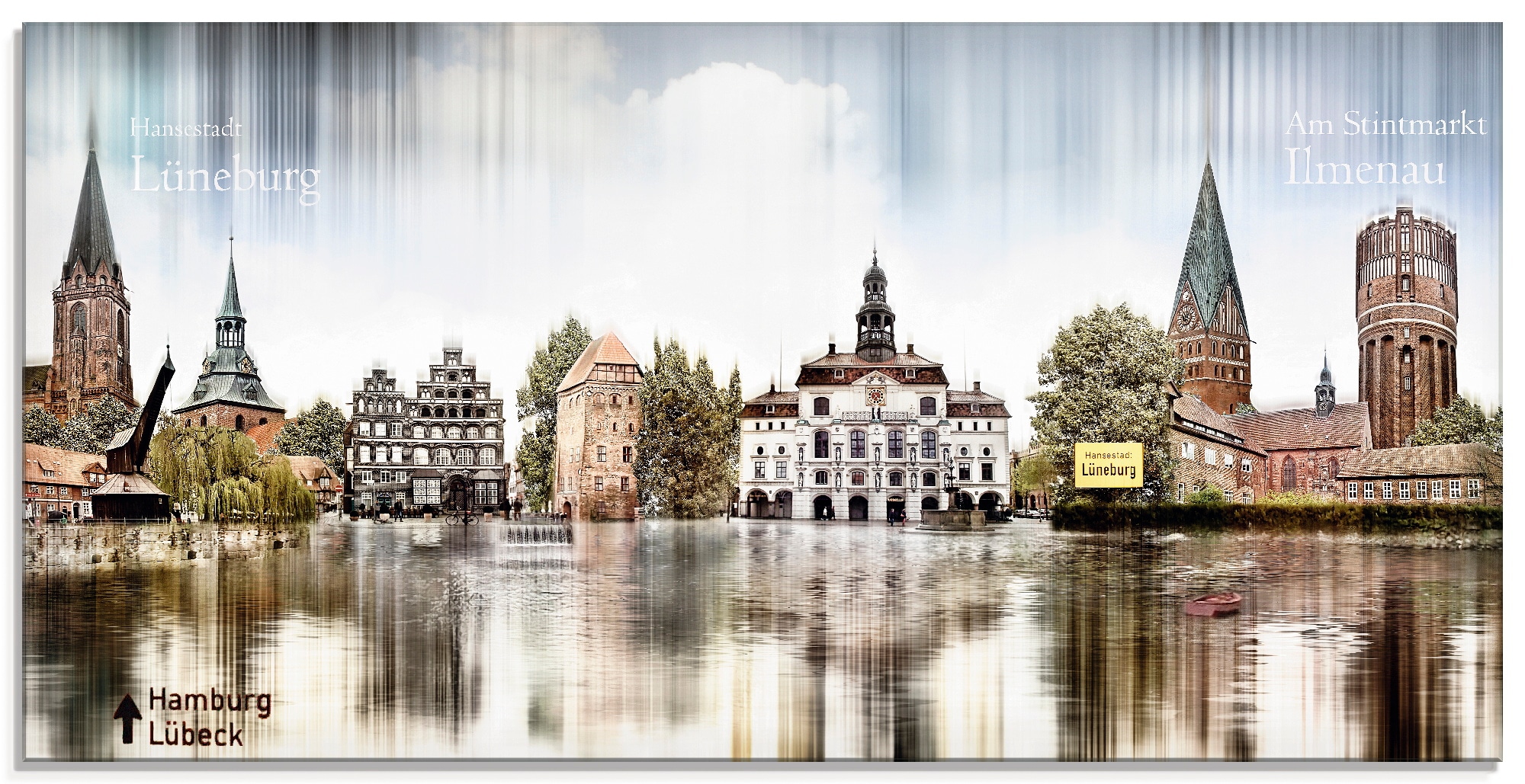 Artland Glasbild »Lüneburg Skyline Abstrakte Collage«, Deutschland, (1 St.), in verschiedenen Größen