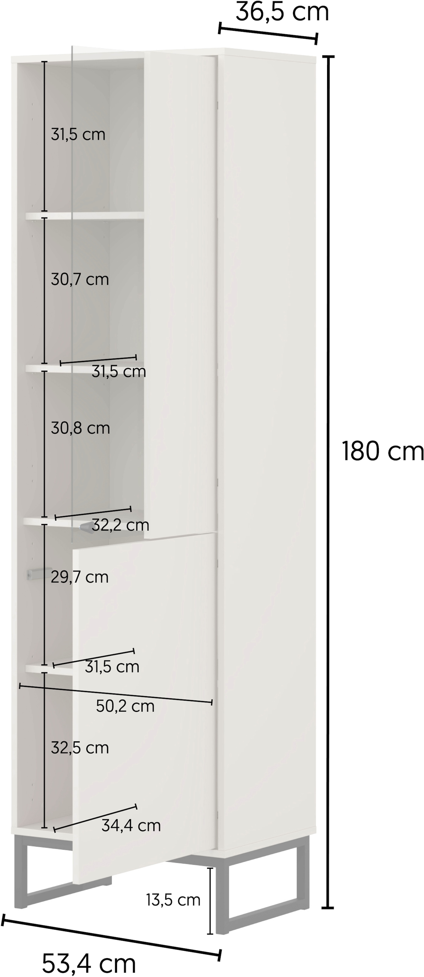 OTTO home Vitrine »Loft, Höhe 180 cm, moderne Standvitrine mit 2 Türen, Metallkufen« Hochschrank mit viel Stauraum, Glastür und verstellbaren Einlegeböden