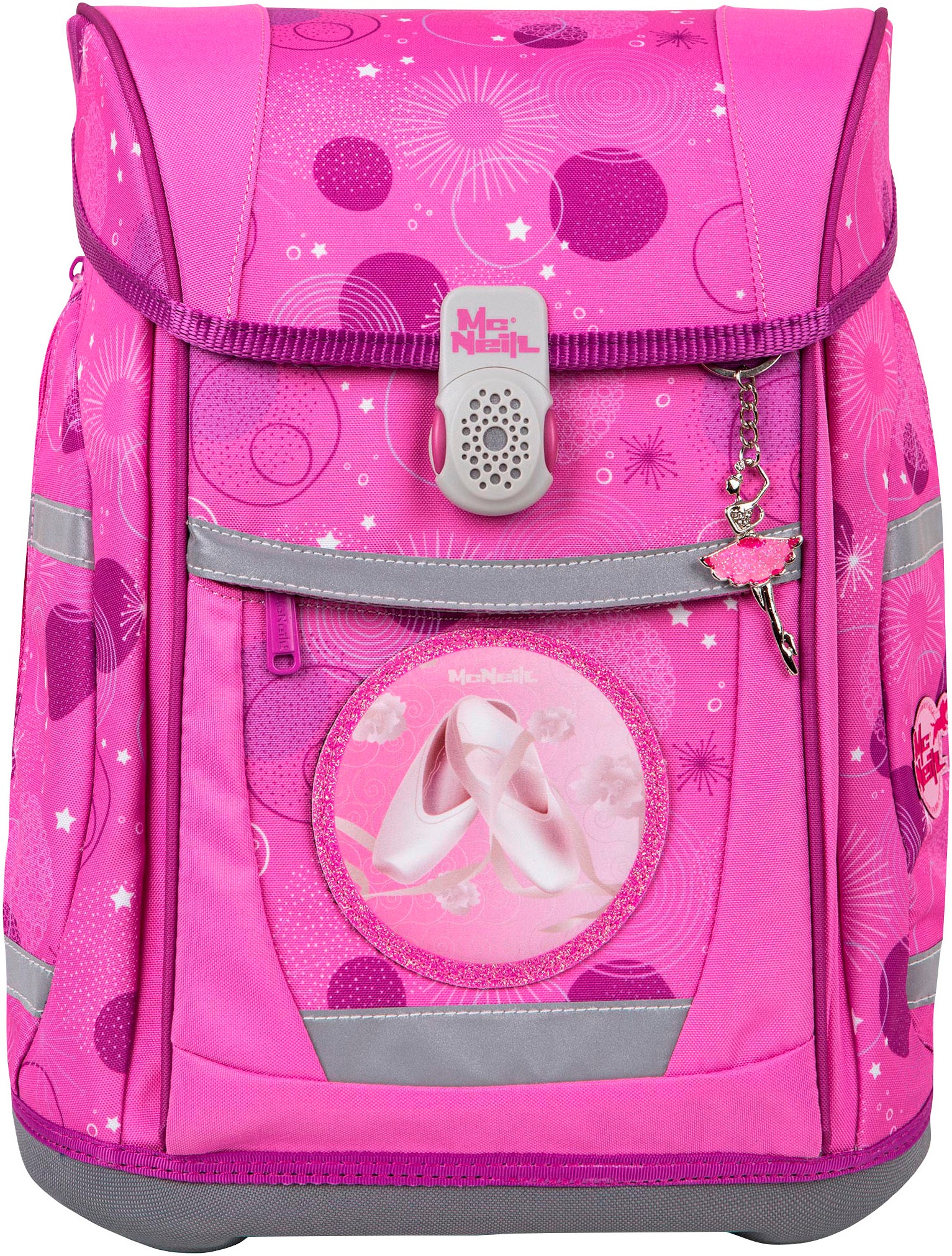 McNeill Schulranzen »Tenero, Pinky«, reflektierende Streifen auf den Schultergurten-retroreflektierende Flächen, inkl. Federmäppchen, Turnbeutel, Schlamperrolle & Motivmagnet