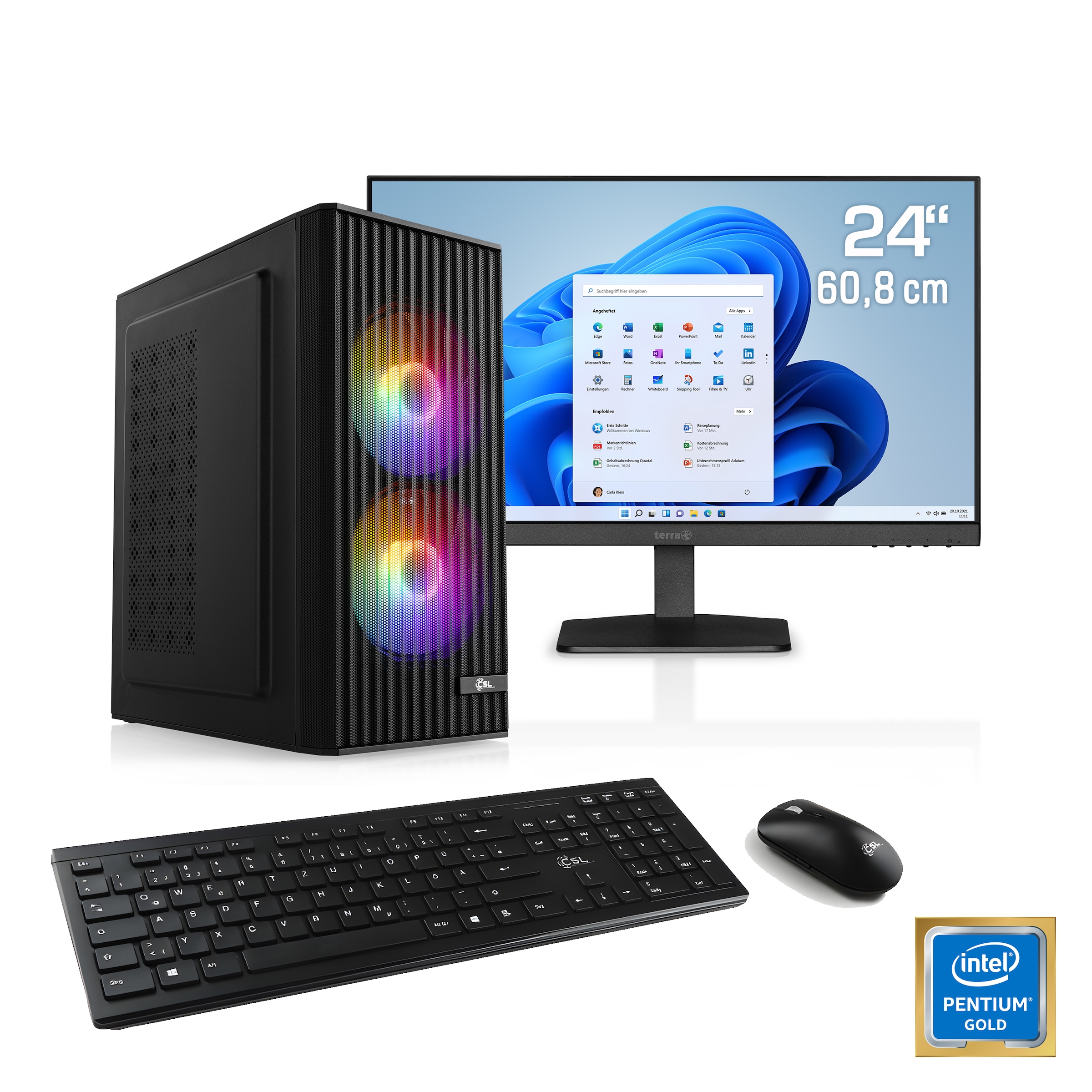 CSL PC-Komplettsystem »Spectrum V24557« 24 ′′ Intel Pentium Gold 16 GB RAM 500 GB SSD schwarz Inkl. Full HD Monitor, Maus, Tastatur, 300 MBit/s...