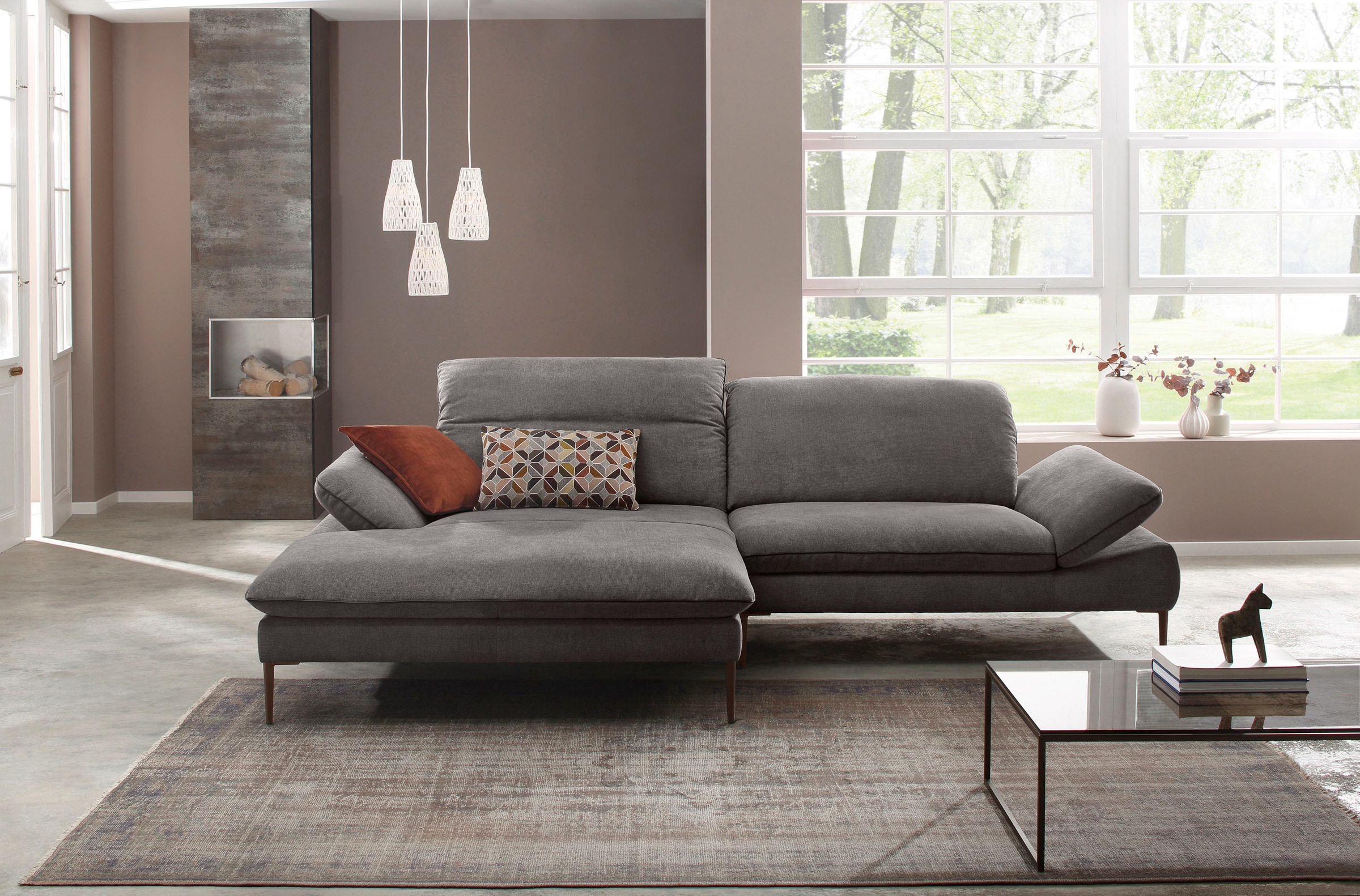 W.SCHILLIG Ecksofa »enjoy&MORE, Designsofa, elegant und bequem, L-Form«, Sitztiefenverstellung, Füße bronze pulverbeschichtet, Breite 294 cm