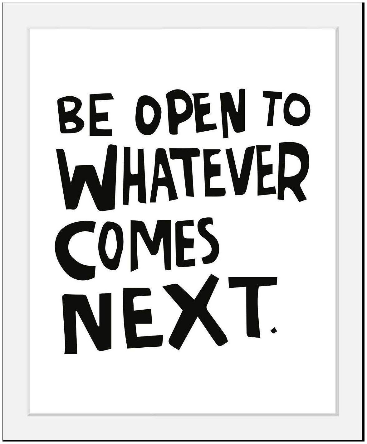 queence Bild »Next« Motivationsbilder | Schriftzug | Schwarz-Weiß HD Premium Poster-Druck inkl. Holzrahmen