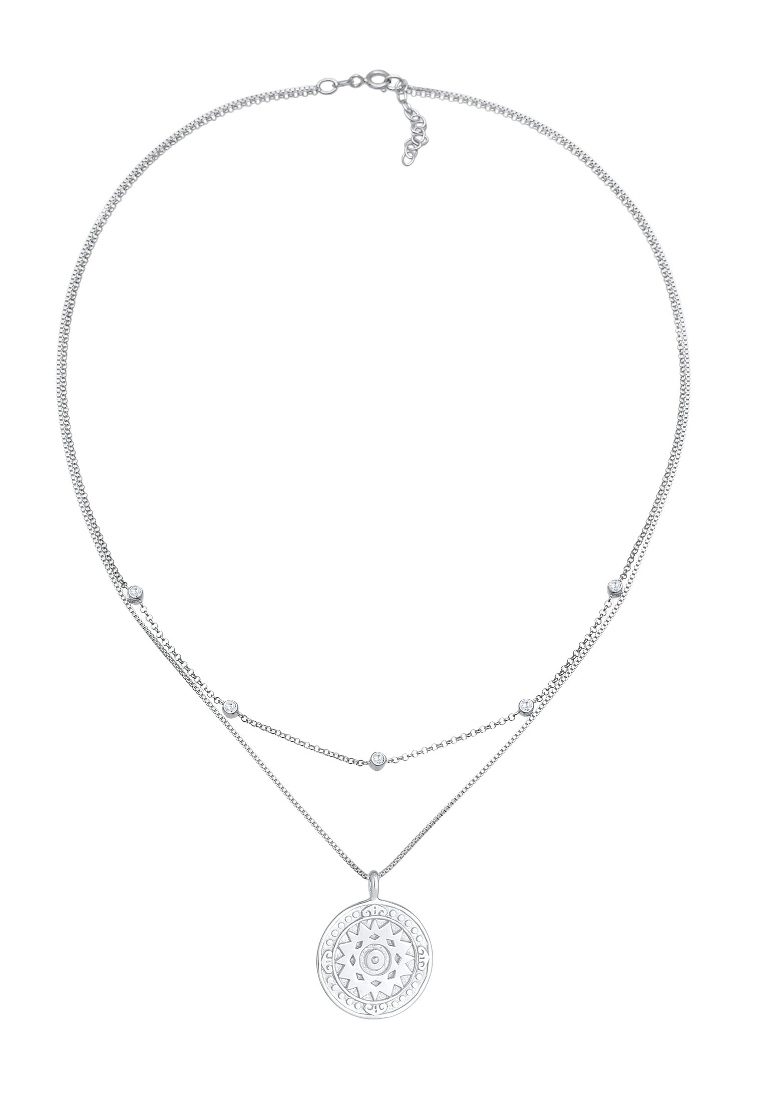 Elli Gliederkette »Layer Coin Ornament Münze Zirkonia 925 Silber«