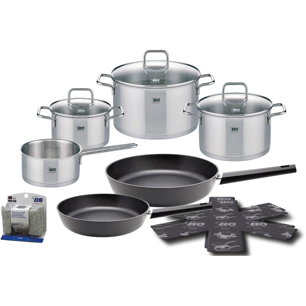 Elo Topf-Set »Citrin«, Edelstahl 18/10, (Set, 13 tlg., Fleischtopf 16/20/24 cm, Stielkasserolle 16 cm, Bratpfanne 20/28 cm)