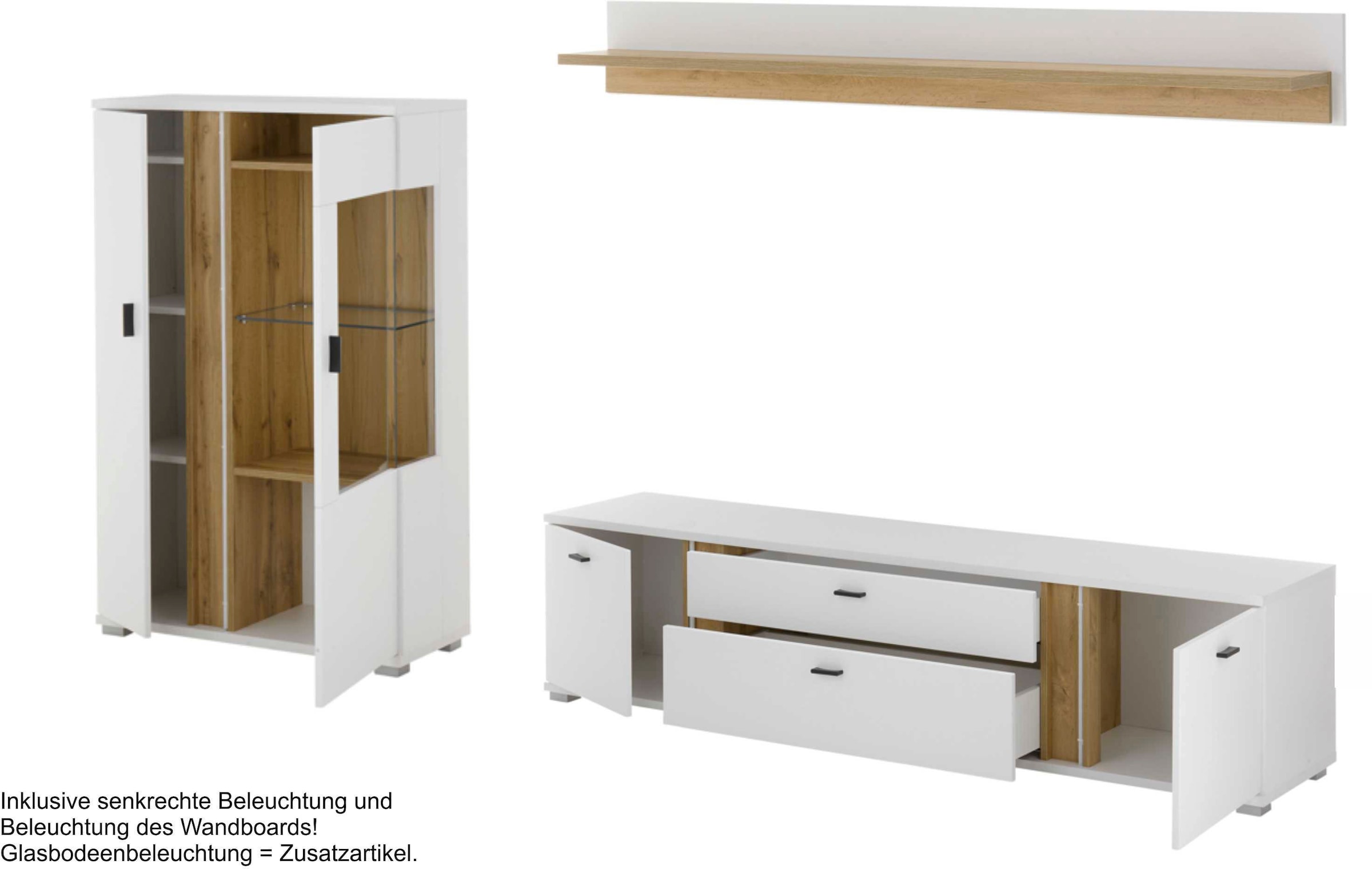 INOSIGN Wohnwand »LONG ISLAND«, (Set, 3 St.), in moderner Trendfarbe,inklusive senkrechter Beleuchtung,Breite 290 cm