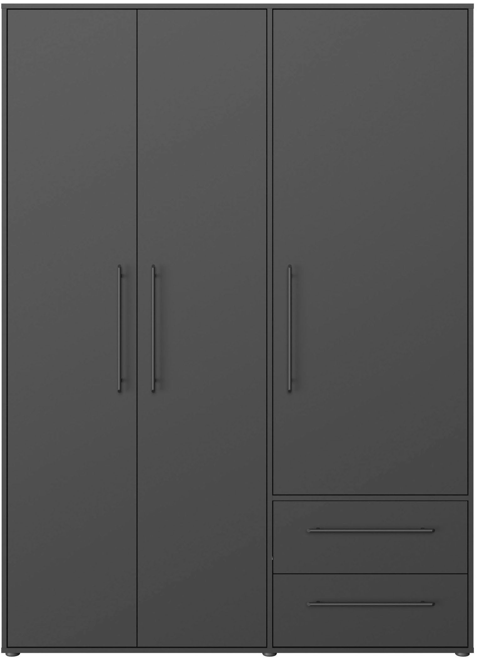 FORTE Drehtürenschrank »Mokkaris, TOPSELLER! 3 oder 4 Türen, zeitloses Design«, (BHT ca. 145x200x59cm oder BHT ca. 206x200x59cm), Schubladen + schwarze Stangengriffe, Made in Europe, viel Stauraum