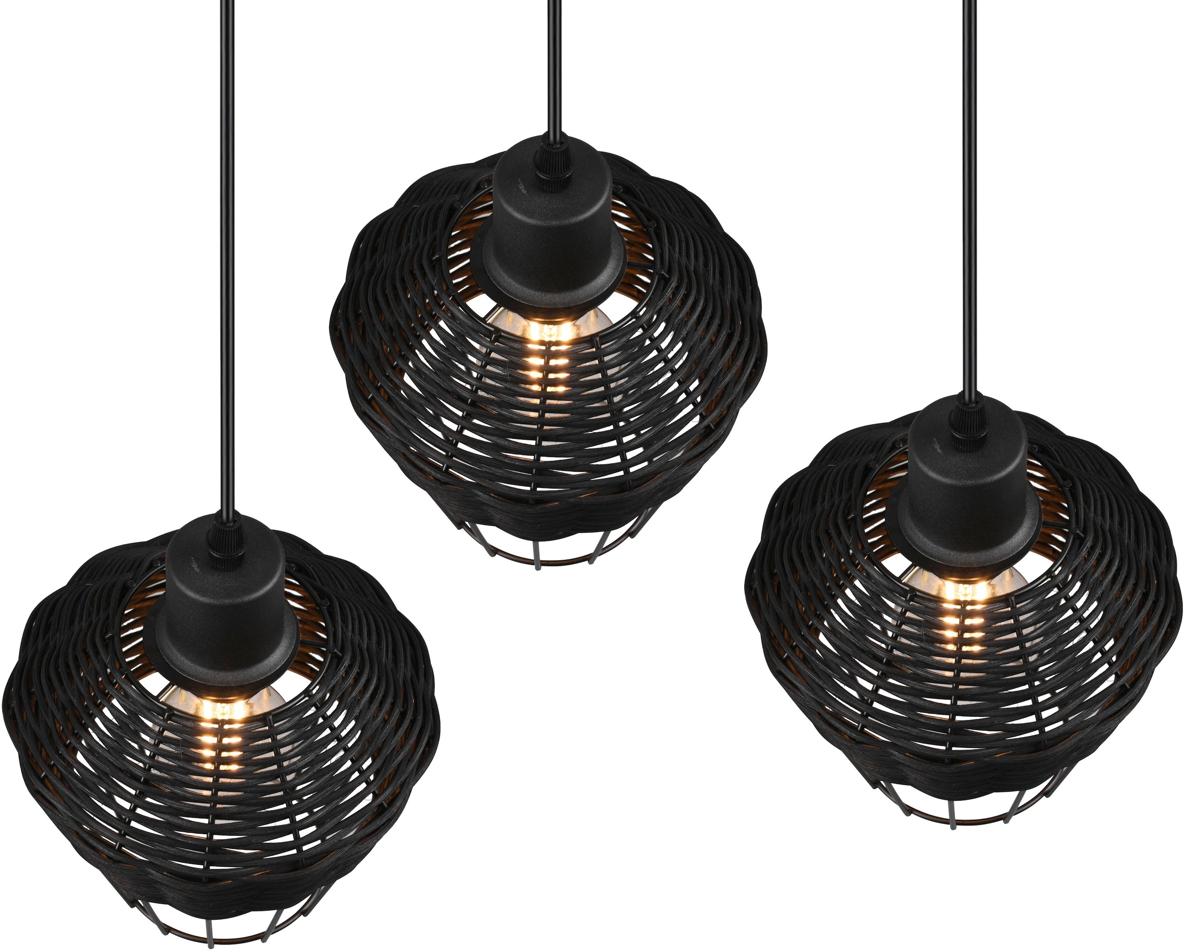 TRIO Leuchten Pendelleuchte »Borka«, 3 flammig, Leuchtmittel E27 | ohne Leuchtmittel, Boho Hängelampe aus Rattan 3-flammig exkl E27 max 40W höhenverstellbar