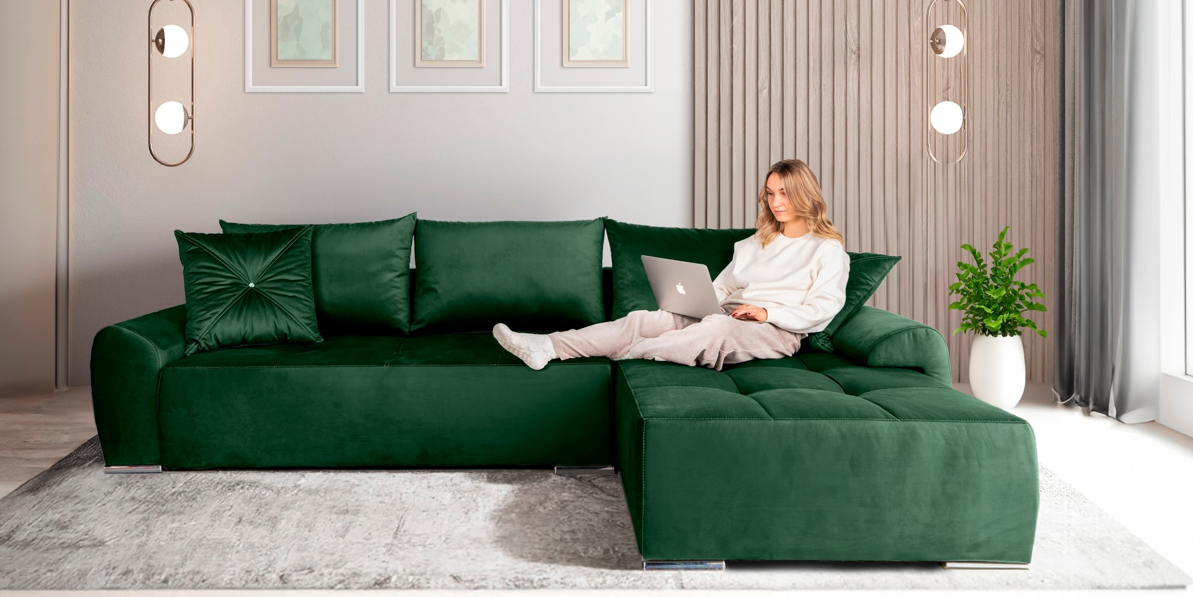 COLLECTION AB Ecksofa »30 Jahre Jubiläums-Modell Bilbao L-Form«, inkl. Bettfunktion und Bettkasten, Zierkissen mit Strassstein