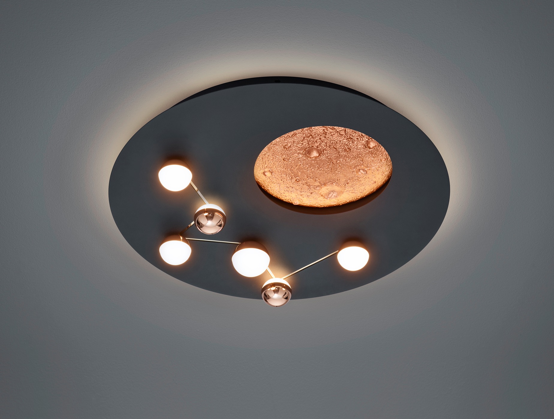 TRIO Leuchten LED Deckenleuchte »ZODIAC, Deckenlampe Mond Sterne, indirektes Licht, dimmbar CCT LED 42W«, 1 flammig, Leuchtmittel LED-Board | LED fest integriert, LED Deckenlampe Schlafzimmer Ø 50cm, Lichtfarbe einstellbar, Mondoptik