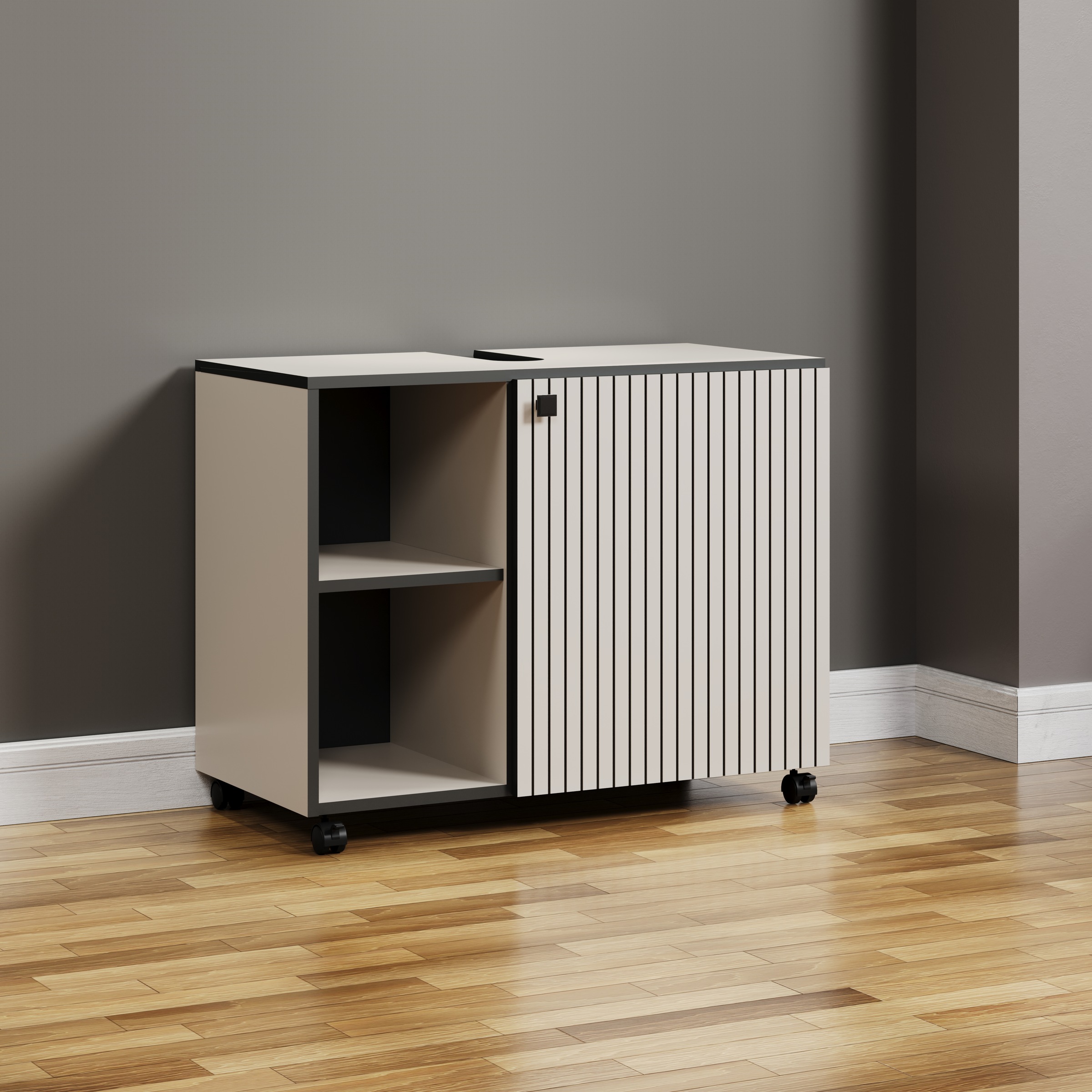 welltime Waschbeckenunterschrank »Amrum«, (1 St.), BxHxT 80 x 64 x 42cm Waschbeckenunterschrank Eiche Rillenoptik