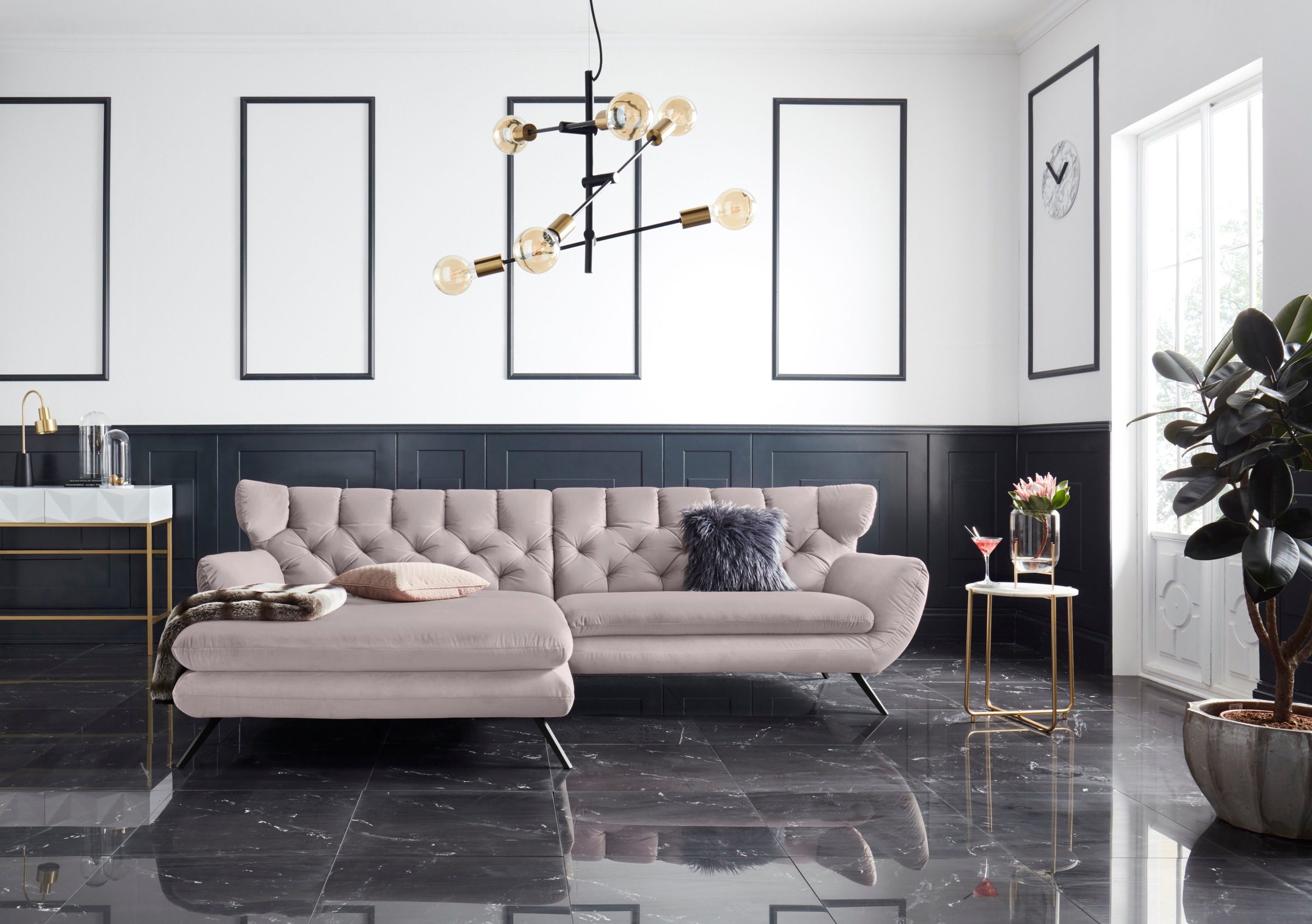 3C Candy Ecksofa »Beatrice Designsofa in moderner Retrooptik, bequem und extravagant« mit Rückensteppung im Rautenmuster, Ohrenbacken Optik, L-Form