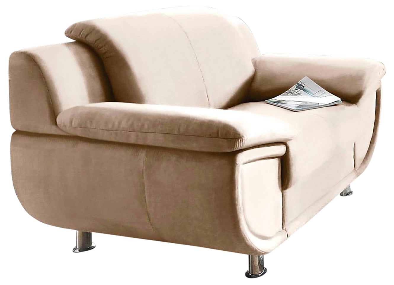 TRENDMANUFAKTUR Sessel »Rondo, Breite 121 cm, breite Armlehnen, Füße chromfarben«, Big-Sessel wahlweise mit Federkern, bequem