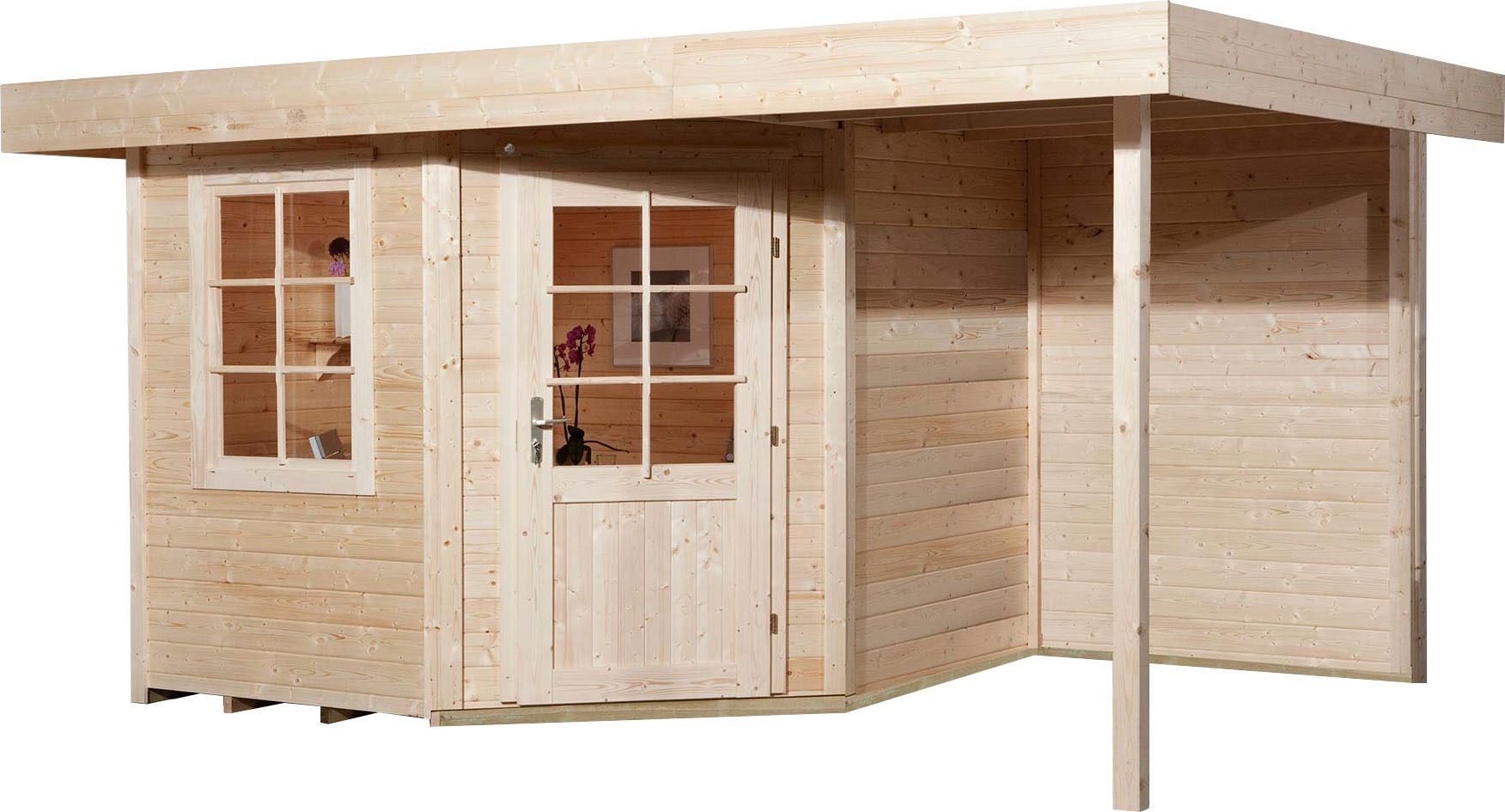 weka Gartenhaus »Designhaus 213 Plus«, (Set), mit Anbaudach und Rückwand