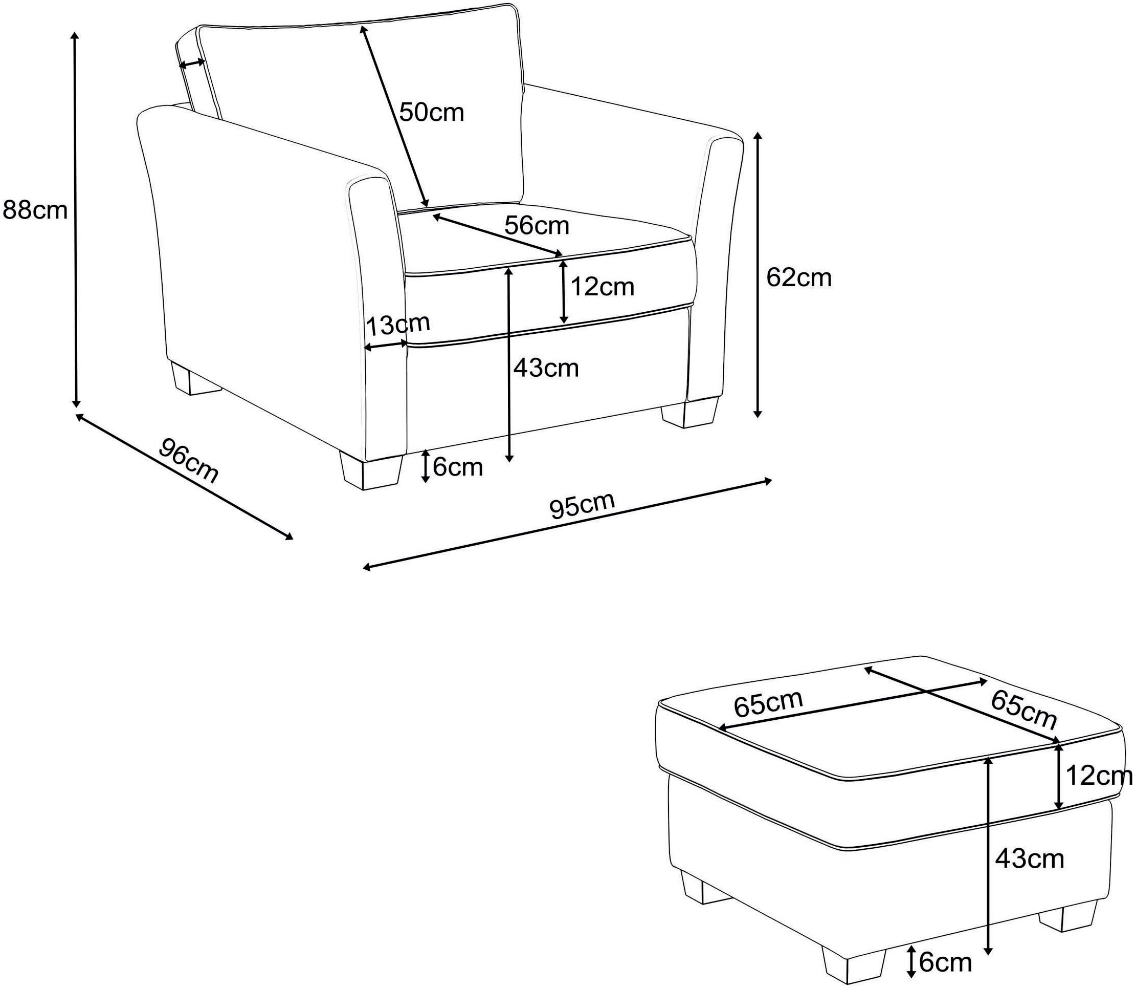 Home affaire Polstersessel  »CALIFORNIA«, (2 tlg.), maritimer Landhausstil, Sessel mit passenden Hocker 65x65 cm