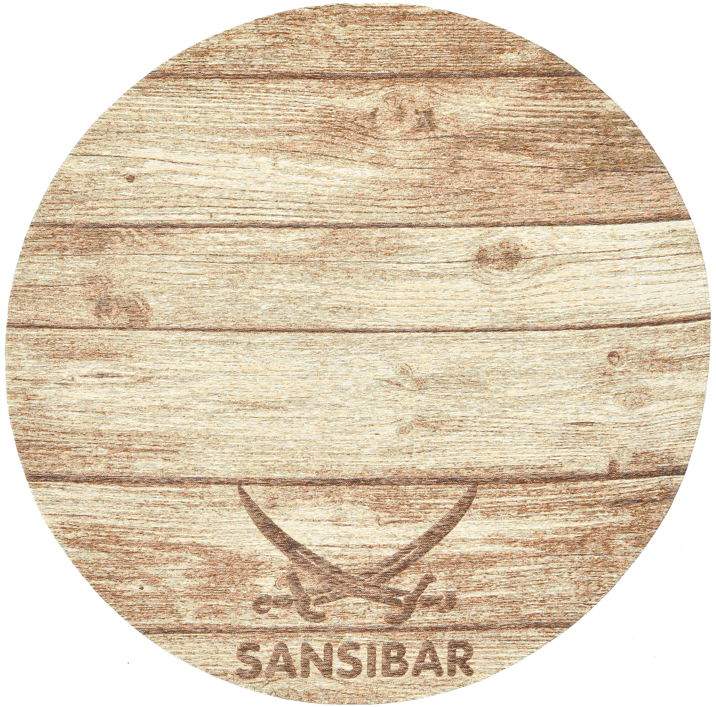 Sansibar Teppich »Keitum 009«, rund, 3 mm Höhe, Flachgewebe, Motiv Holzdielen & gekreuzte Säbel