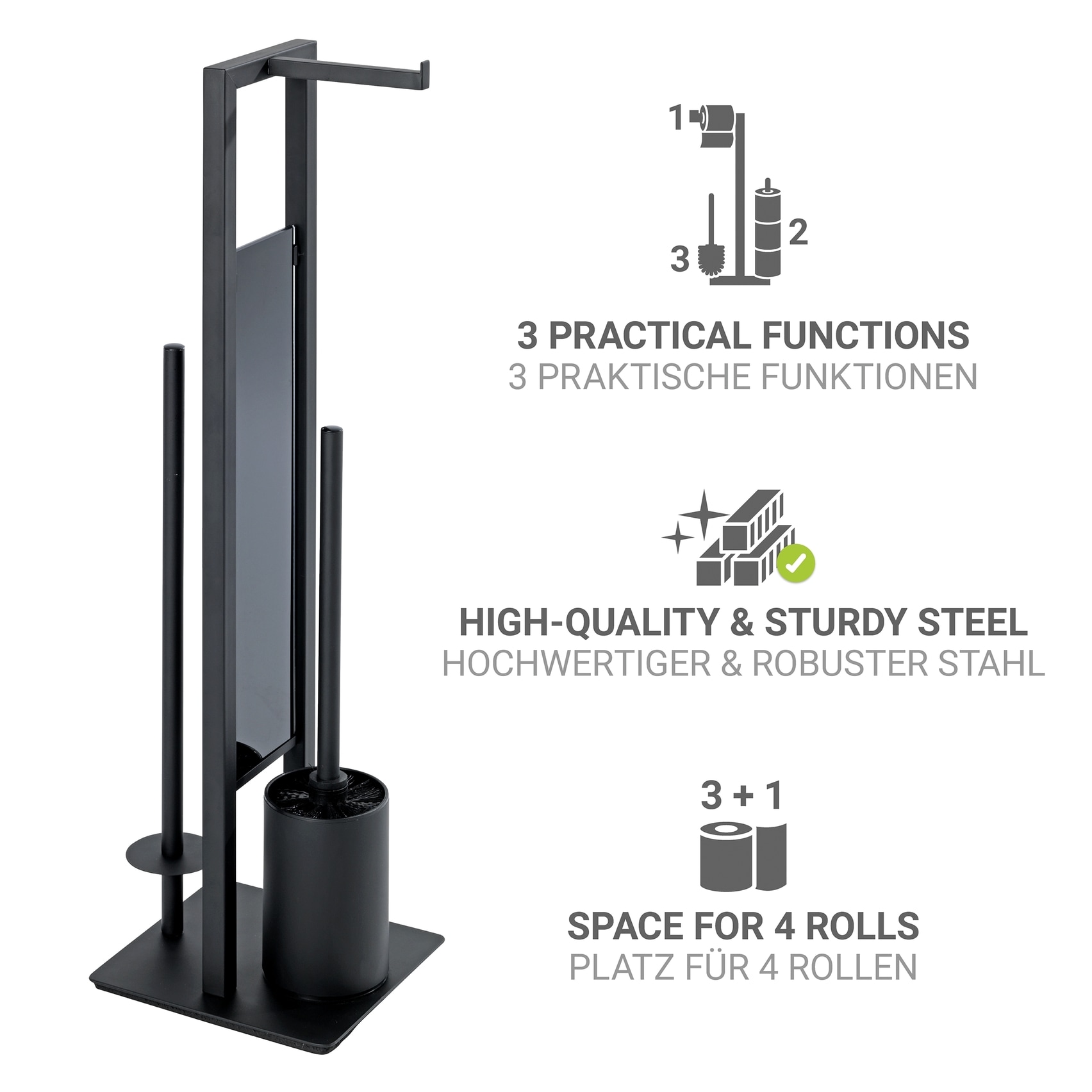 WENKO WC-Garnitur »Rivalta« Set aus Sicherheitsglas | Stahl Toilettenpapierhalter & WC-Bürstenhalter mit WC-Bürste & Ersatzbürste