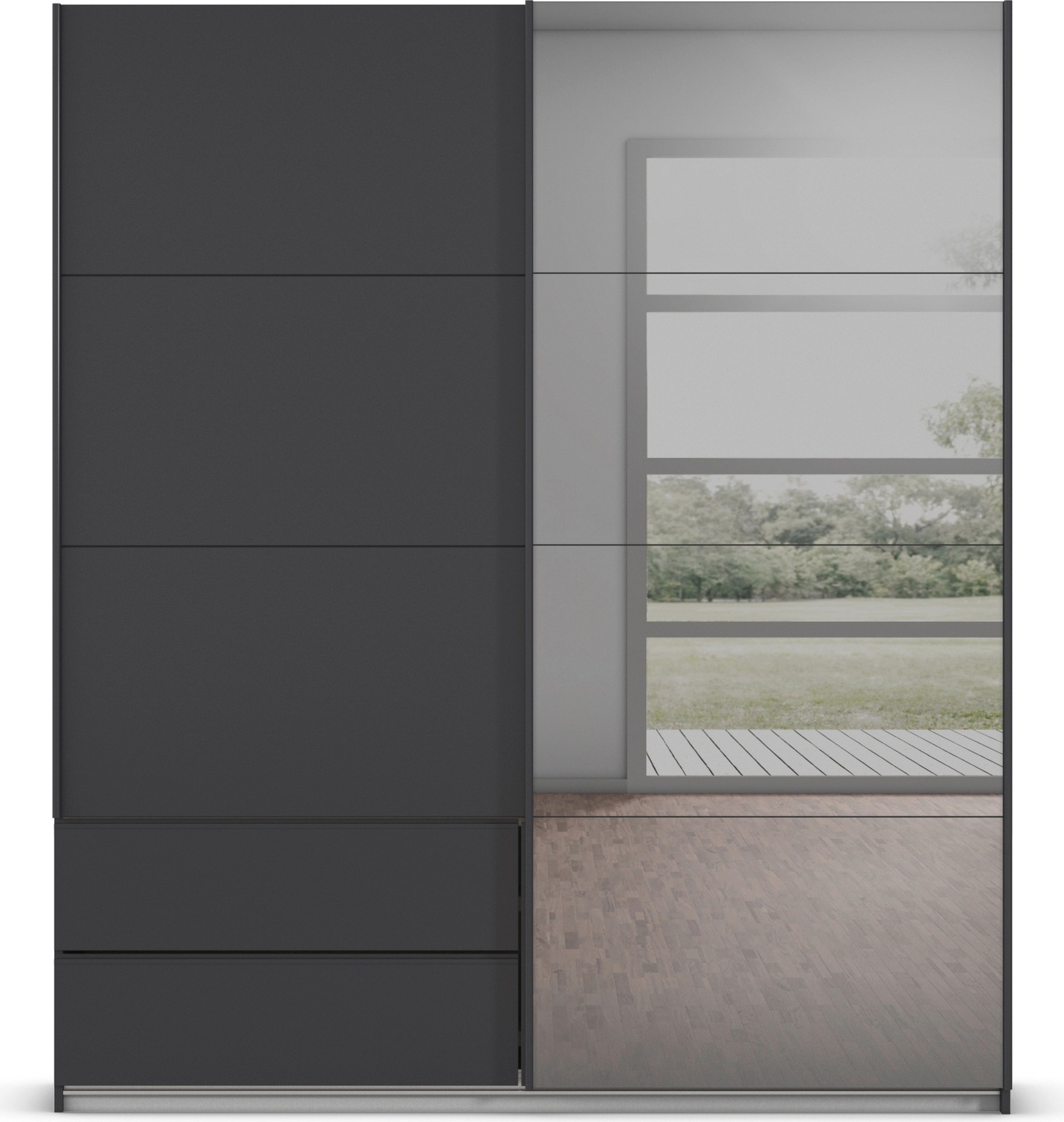 rauch Schwebetürenschrank »Kleiderschrank Schrank Garderobe ELARA Glastür/Grauspiegel« praktische Schubladen optional farblich abgesetzt MADE IN GERMANY