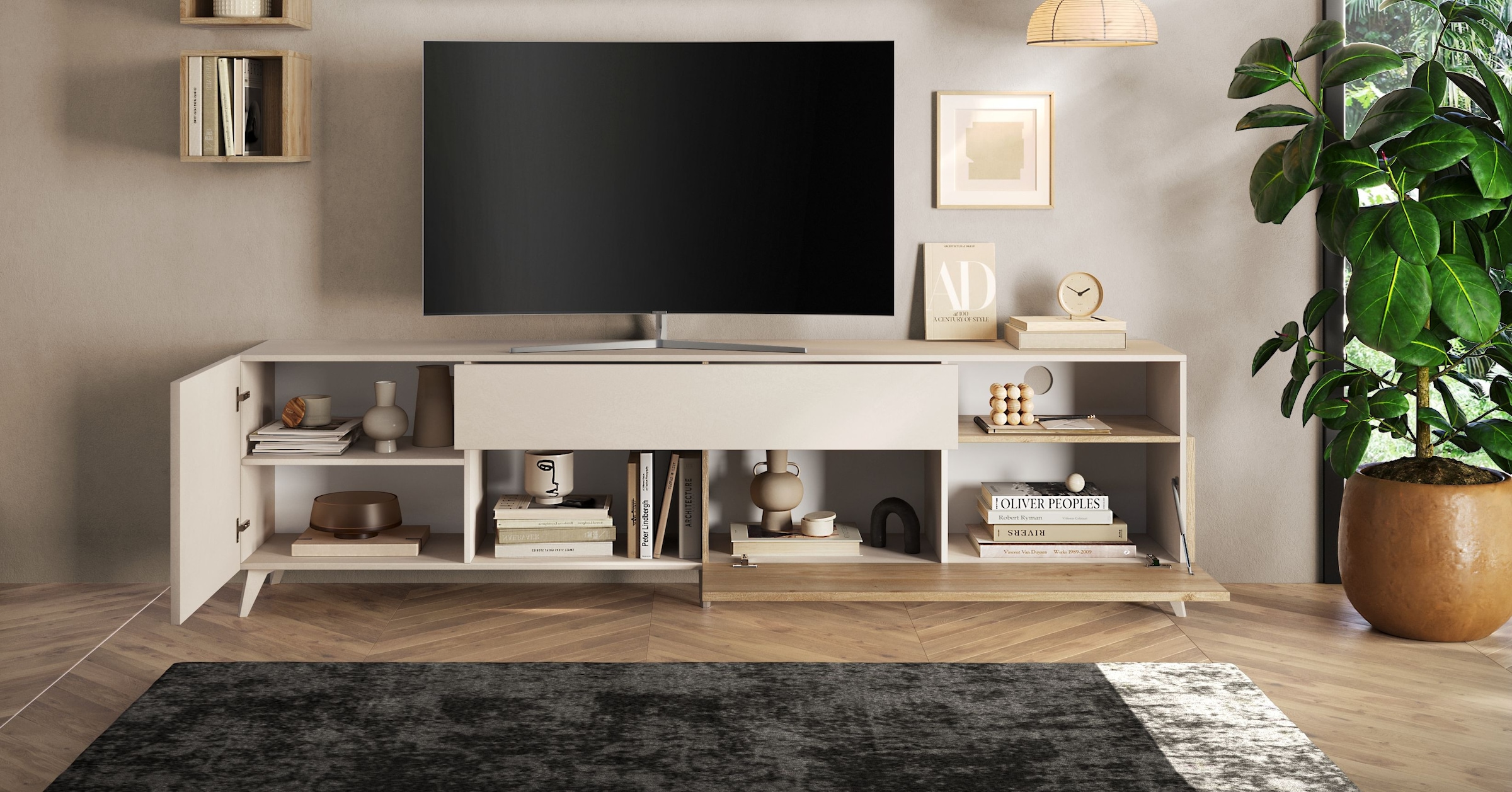 INOSIGN Lowboard »Monaco Breite 241 cm, TV-Schrank mit 1 Tür, 1 Klappe u. 1 Schubkasten«, Fernsehtisch, TV-Board, Soft/Self Closing