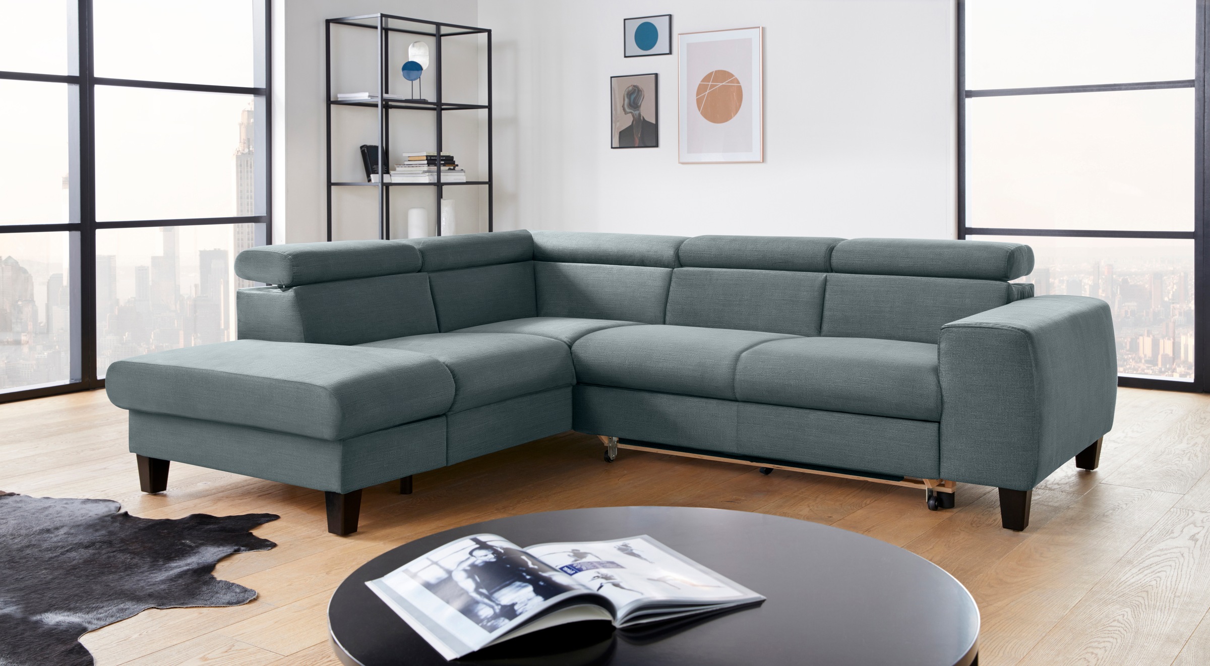 COTTA Ecksofa »Morven L-Form mit Kopfteilverstellung«, wahlweise mit Bettfunktion, Bettkasten & Wireless-Charger