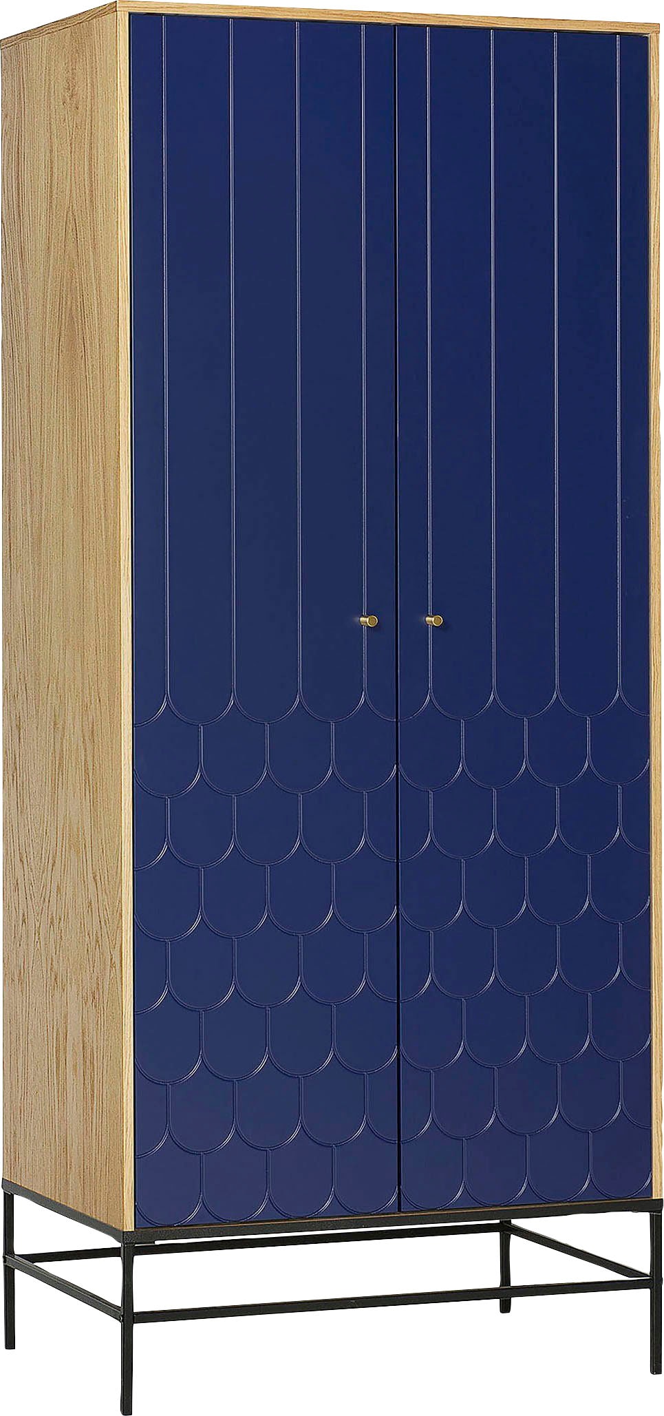 andas Drehtürenschrank, Fräsungen in den Fronten, goldene Griffe