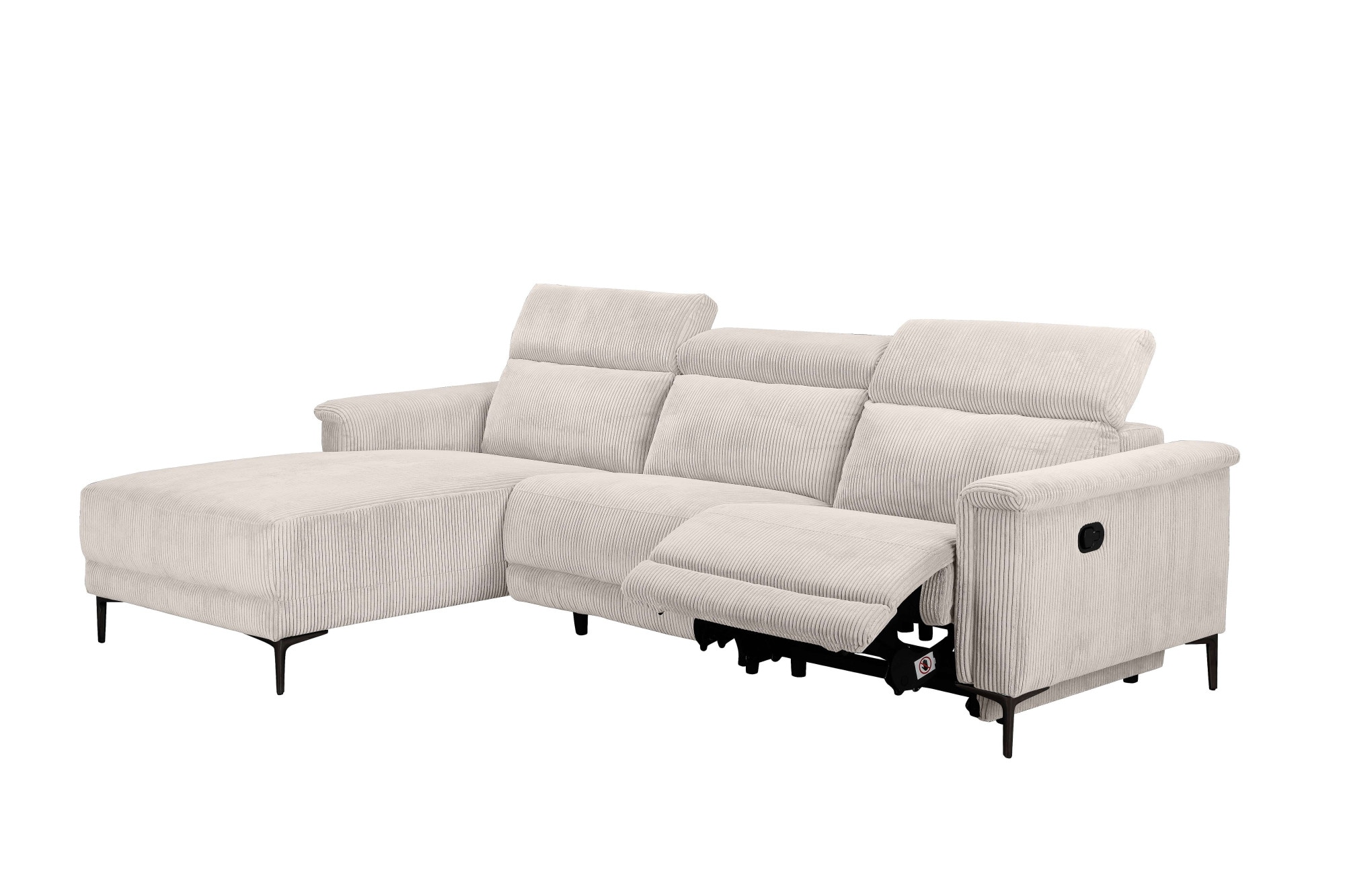 Places of Style Ecksofa »Lund in Cord, L-Form, 261 cm, manuelle und elektr. Relaxfunktion,«, USB-A und Kopfteilverstellung