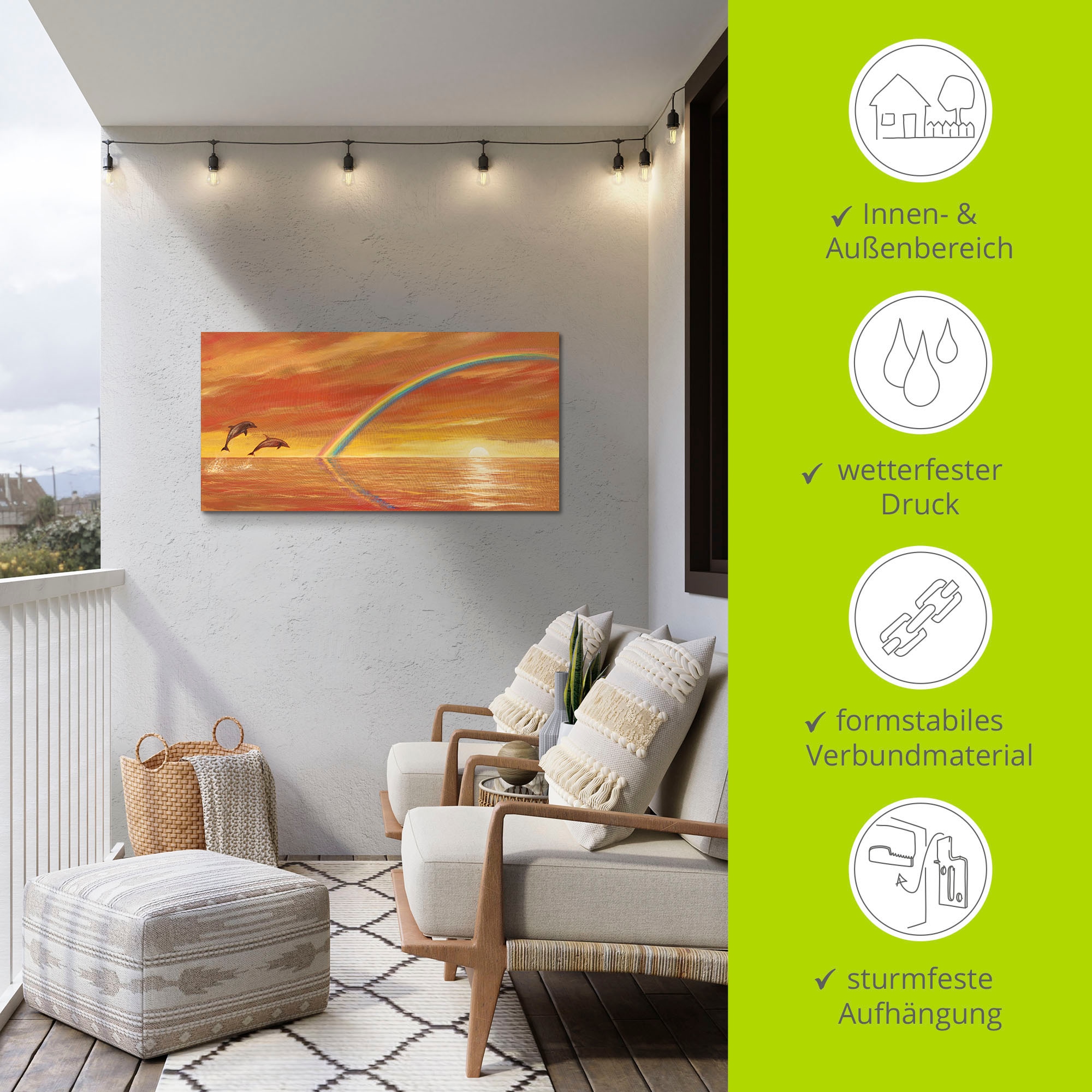 Artland Wandbild »Regenbogen über dem Meer«, Wassertiere, (1 St.), als Alubild, Outdoorbild, Leinwandbild, Wandaufkleber, versch. Größen