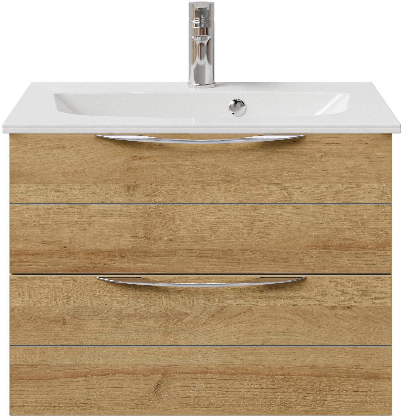 Saphir Waschtisch »Serie 6025 Mineralmarmor-Waschtisch mit Unterschrank, 67 cm breit«, Waschplatz mit 2 Schubladen, hängend, verschiedene Ausführungen