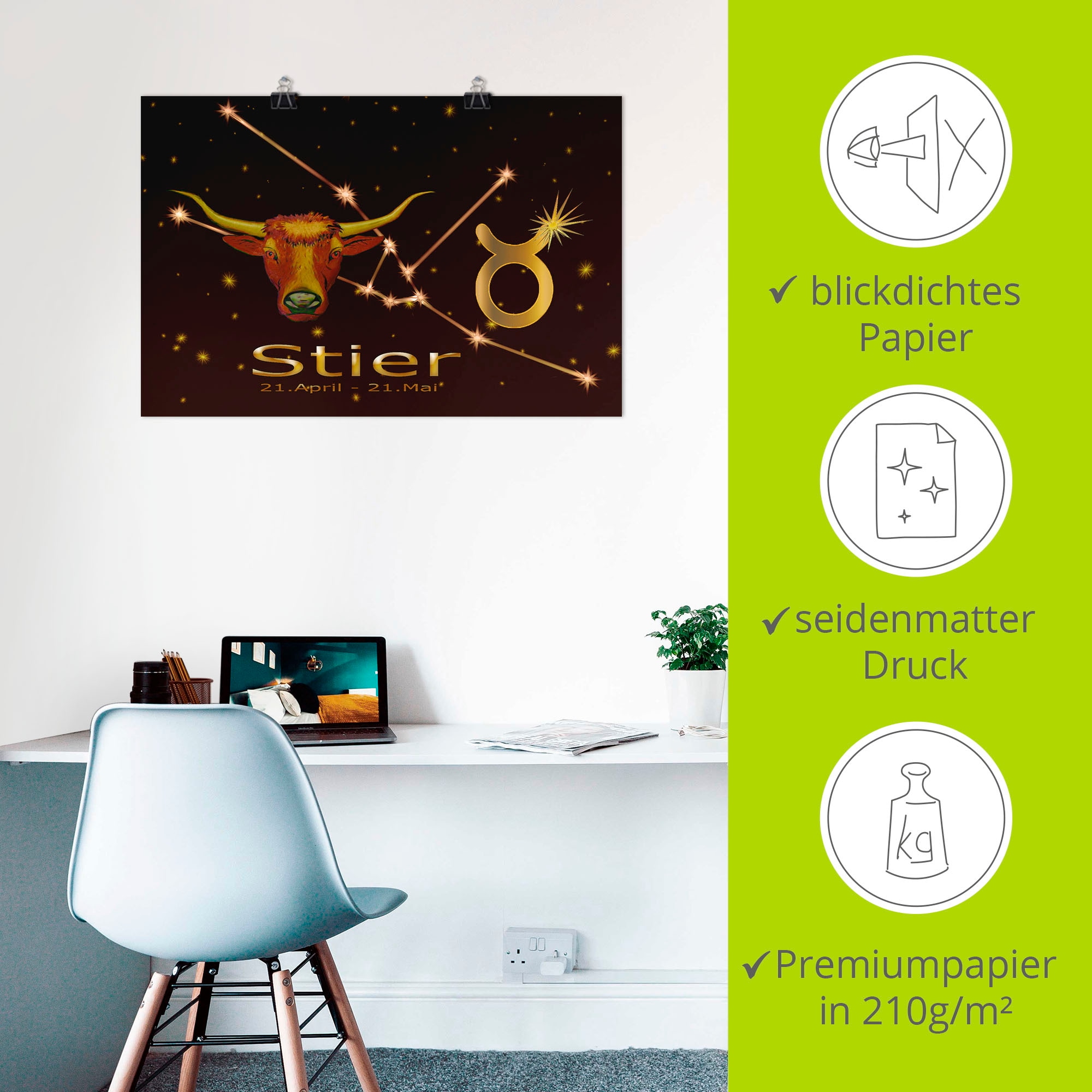 Artland Poster »Sternzeichen - Stier«, Bilder von Sternzeichen, (1 St.), als Alubild, Leinwandbild, Wandaufkleber oder Poster in versch. Größen