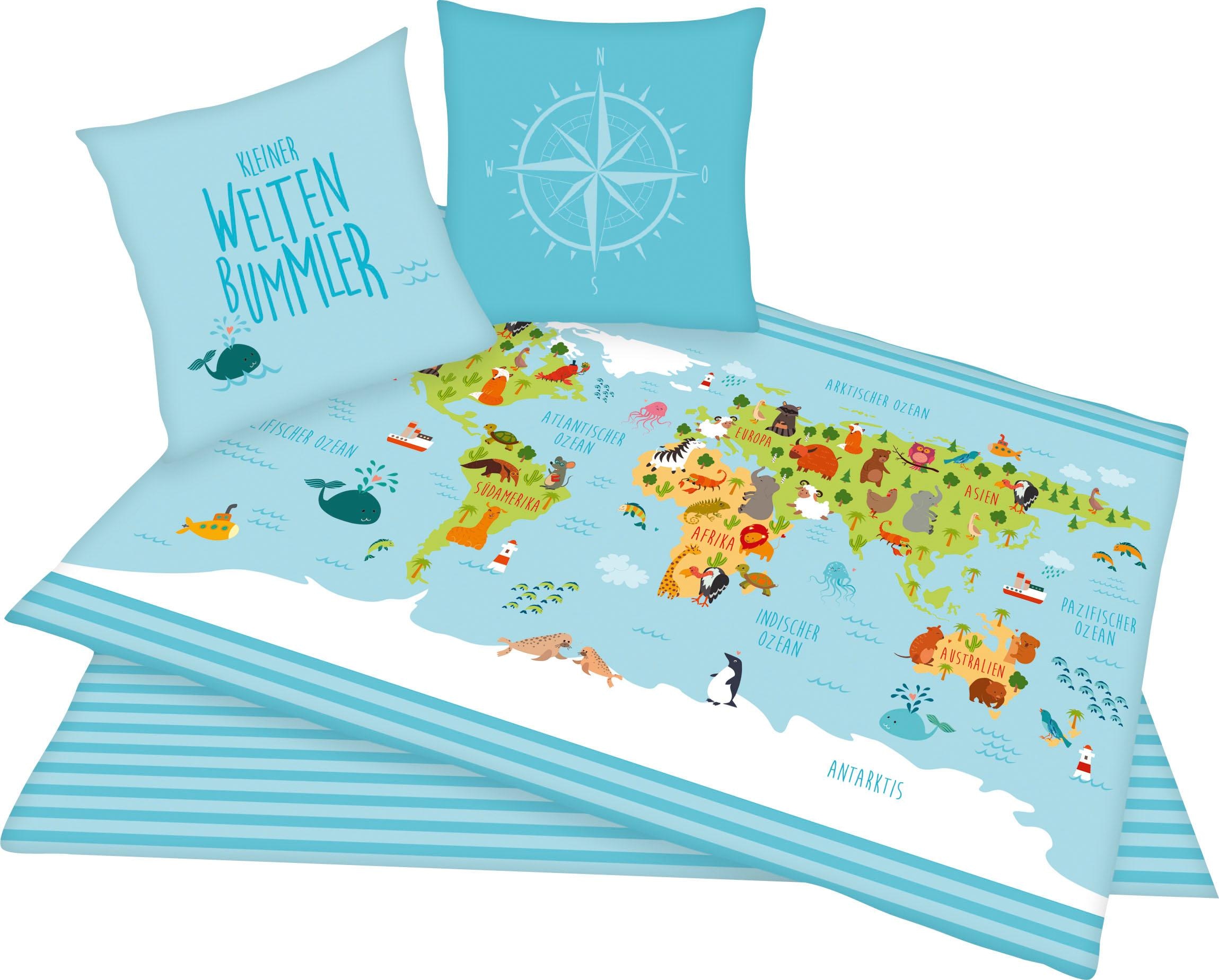 Herding Young Collection Kinderbettwäsche »Weltkarte«, mit Weltkartenmotiv