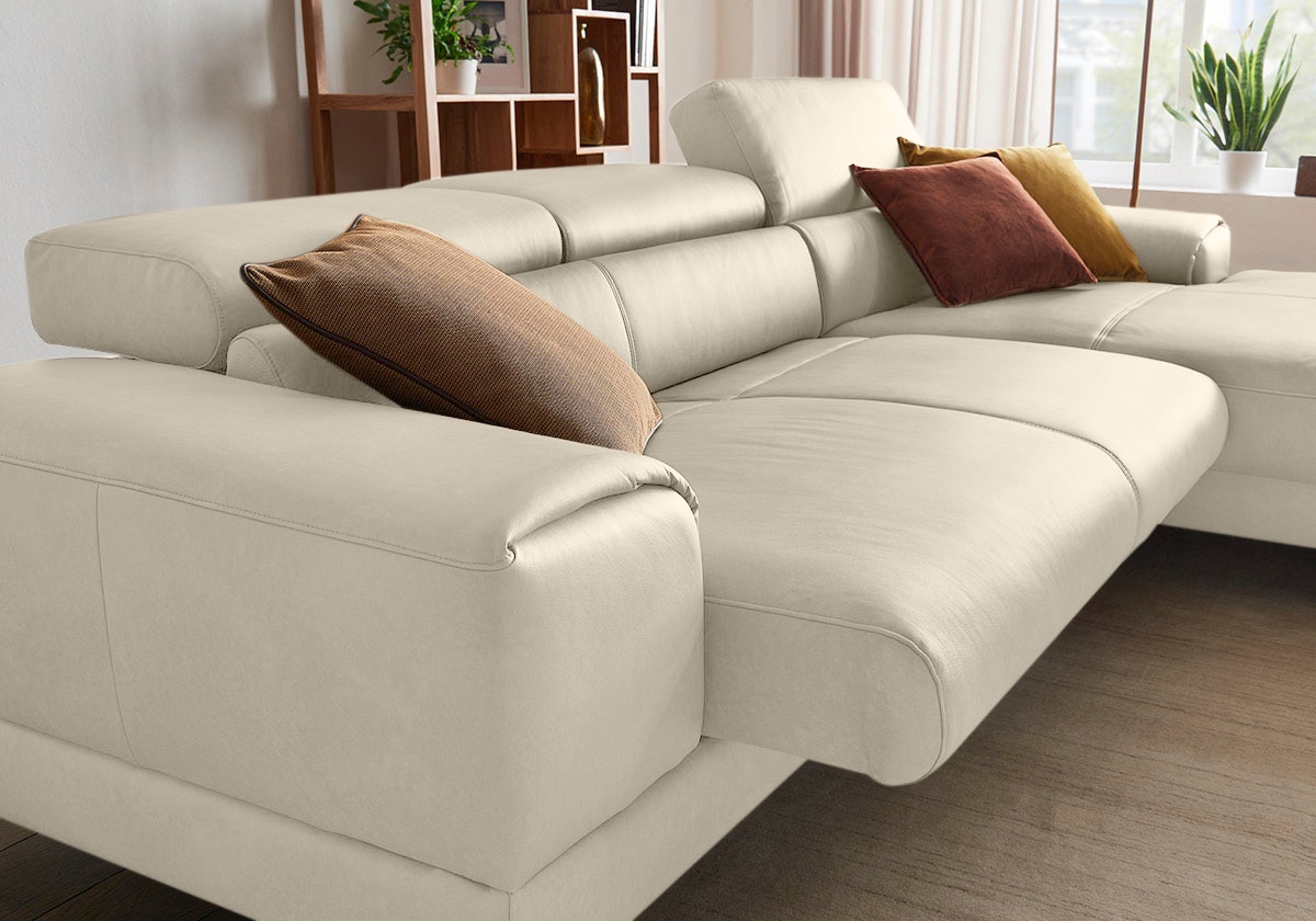 W.SCHILLIG Ecksofa »piedroo, Designsofa mit tollem Sitzkomfort, elegant und bequem, L-Form«, Kopfteilverstellung, wahlweise mit Sitztiefenverstellung, Breite 303cm