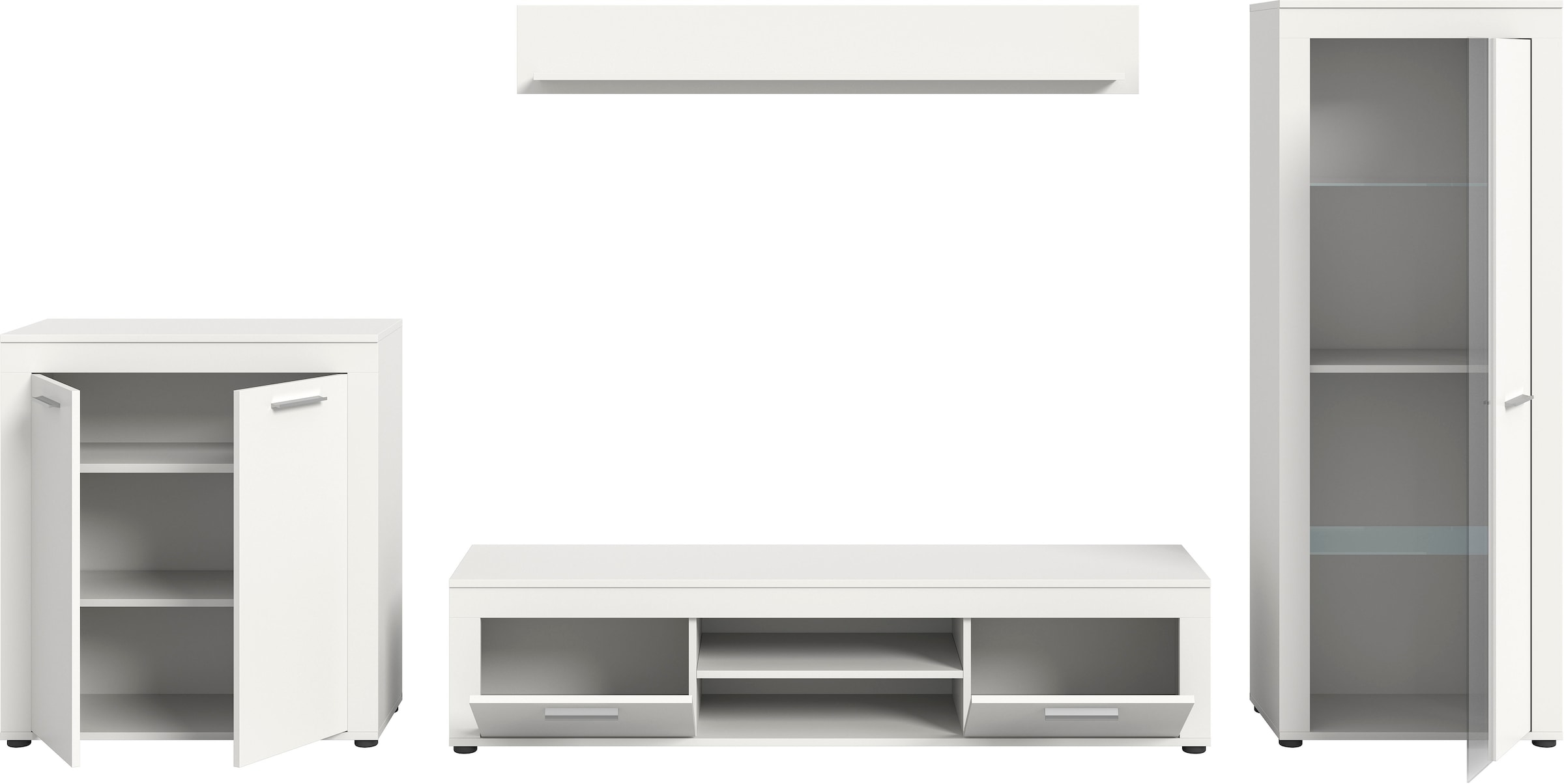 INOSIGN Wohnwand »Aosta, Breite 330cm, best. aus Highboard, Lowboard, Wandboard, Vitrine«, (4 St.), Wohnwand, Kombination, Anbauwand, Möbel Set, Schrankwand, Möbel Kombi