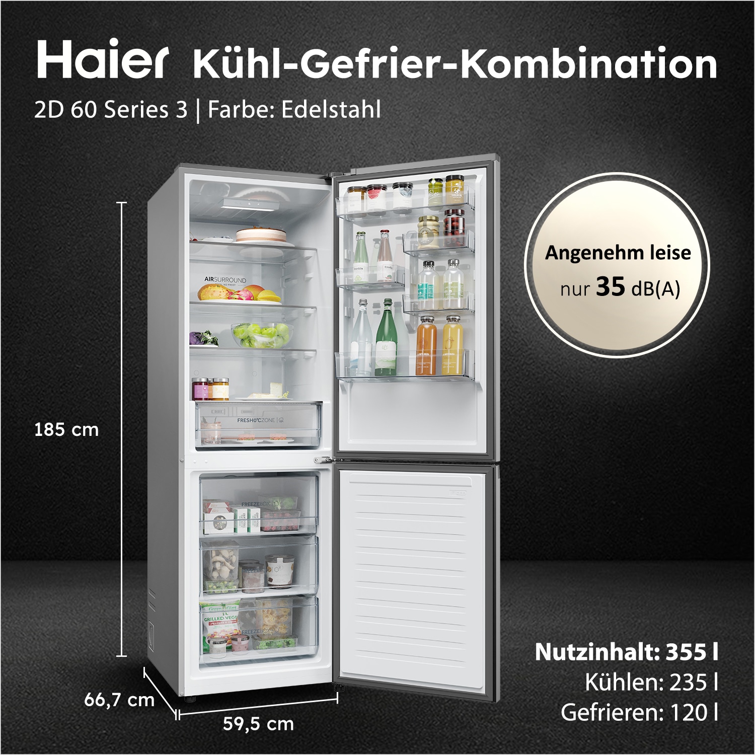 Haier Kühl-/Gefrierkombination »HDPR1618CNPK« 185 cm hoch 59,5 cm breit FreshZone (0 °C): Ideal für leicht verderbliche Lebensmittel