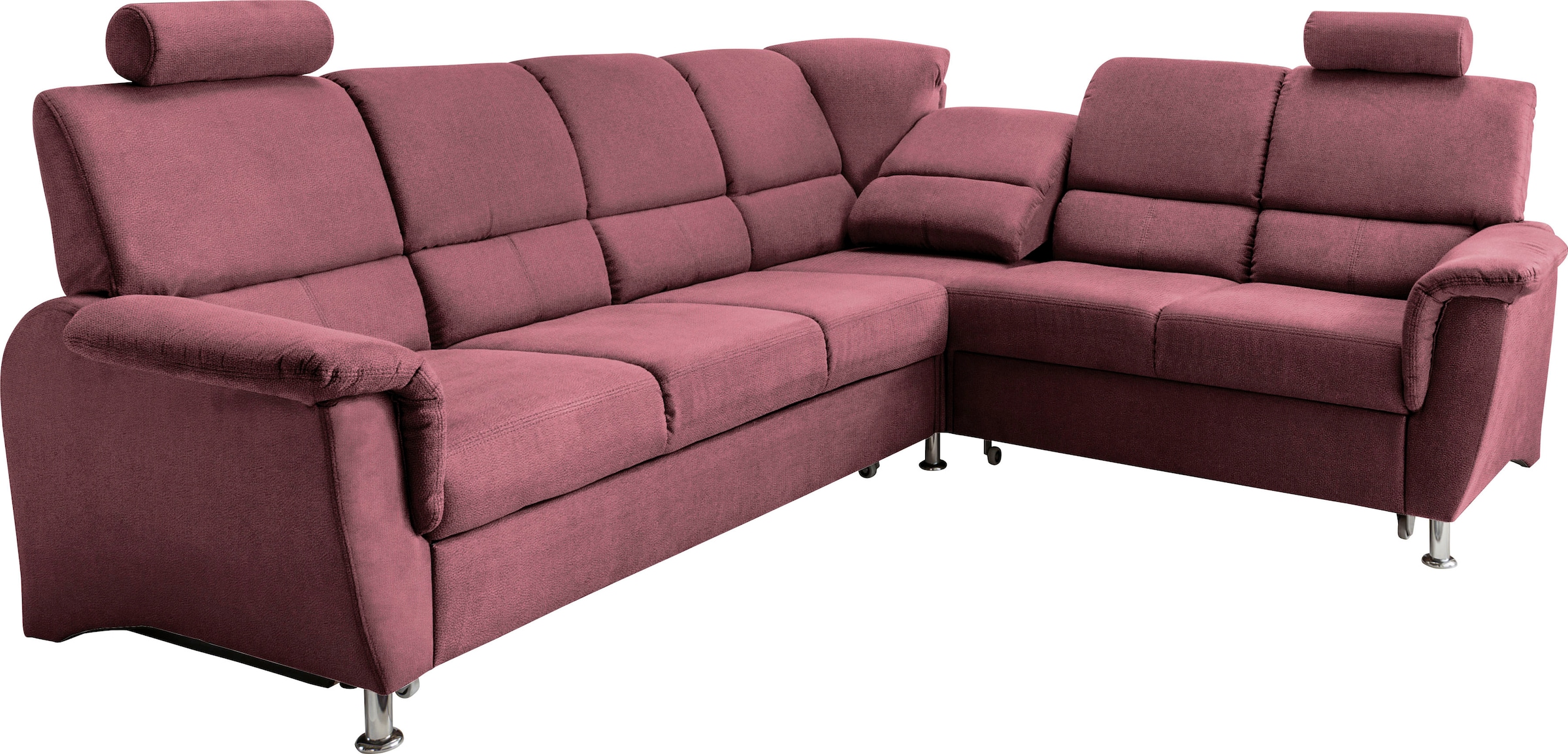 Home affaire Ecksofa »Pisa L-Form, mit Schlaffunktion, Stauraum, 2x höhenverstellbare«, Kopfstützen und Relaxfunktion im Eckelement