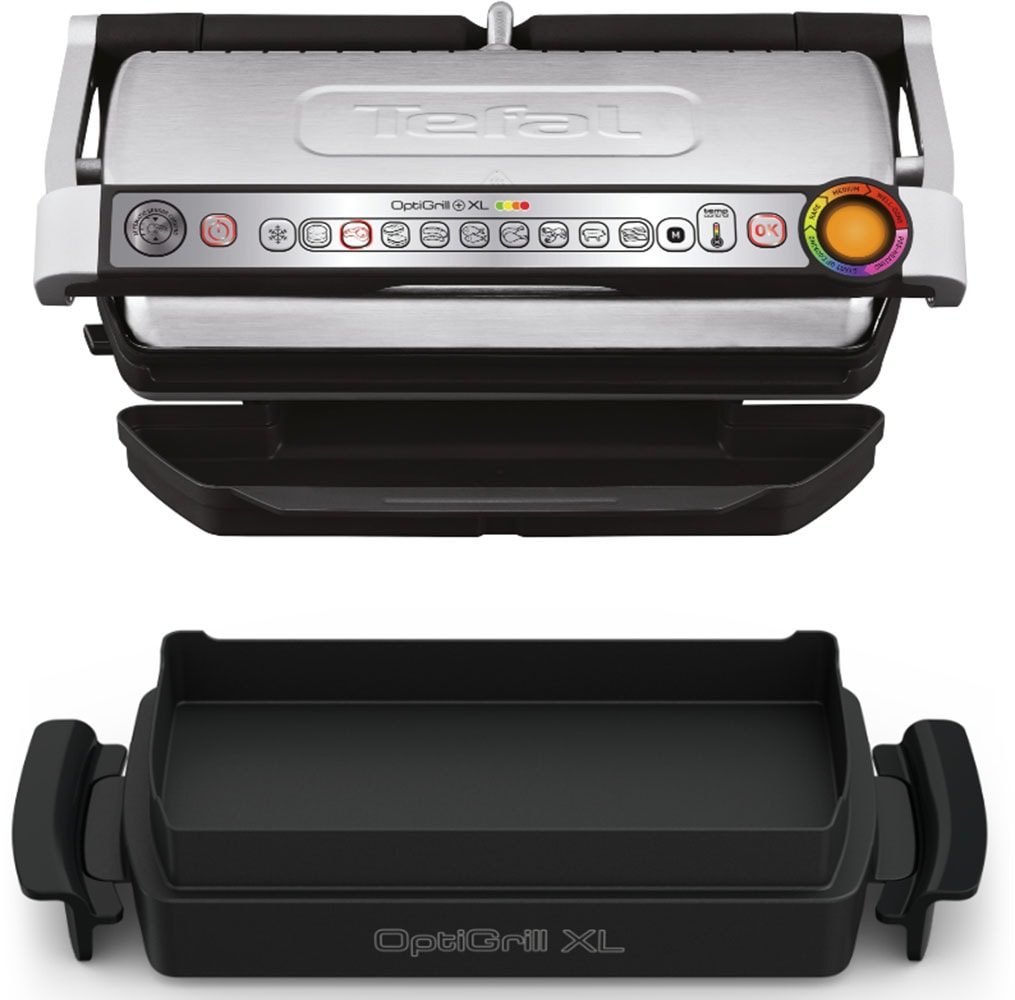 Tefal Kontaktgrill »OptiGrill+ XL inkl. Backschale, manueller Modus mit 4 Temperaturen«, 2000 W, 9 automatische Kochprogramme, spülmaschinengeeignete Platten, GC724D