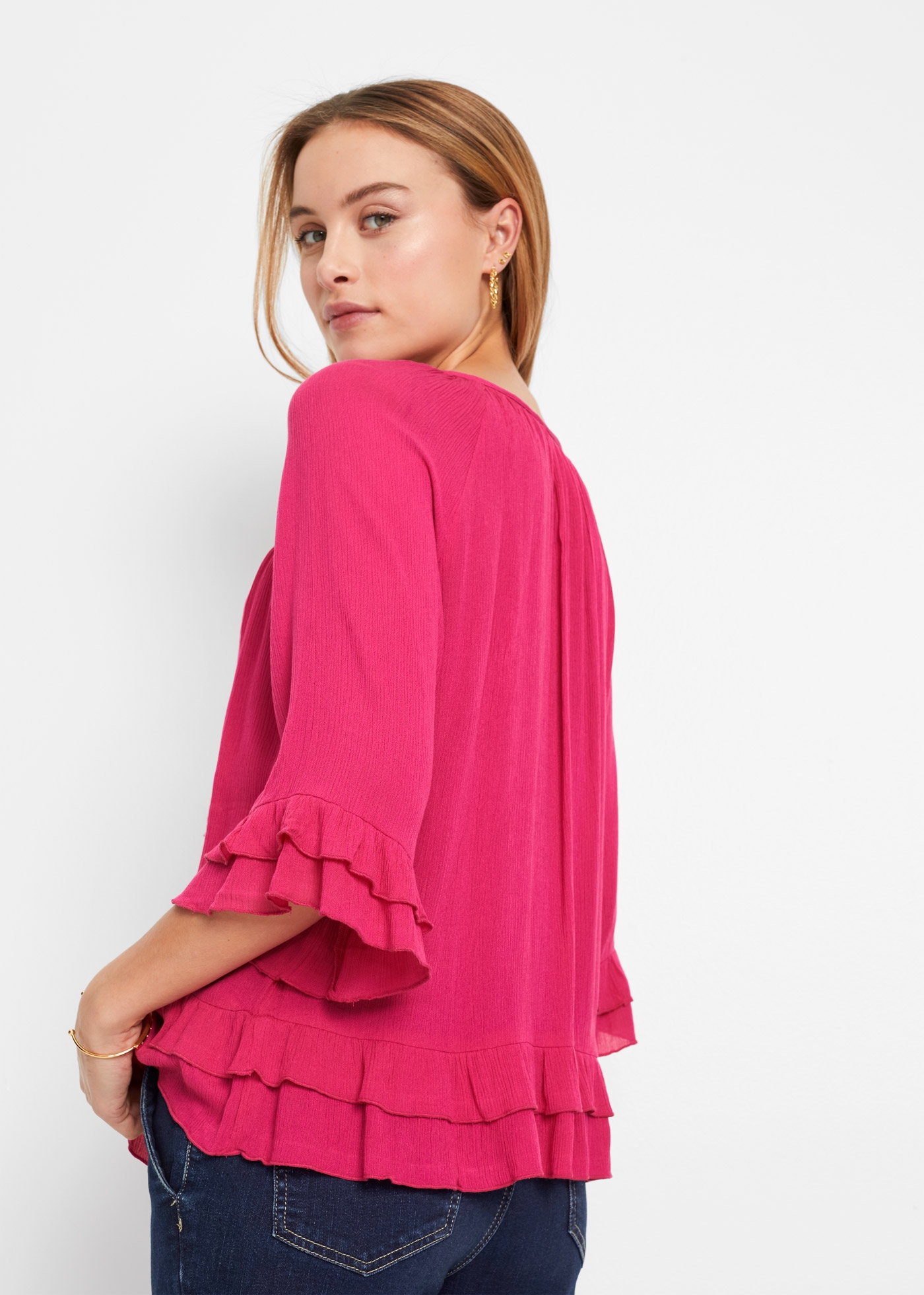 bonprix Tunika 1 A-Linien-Passform, mit 3/4-Ärmeln, gleichfarbige Stickerei