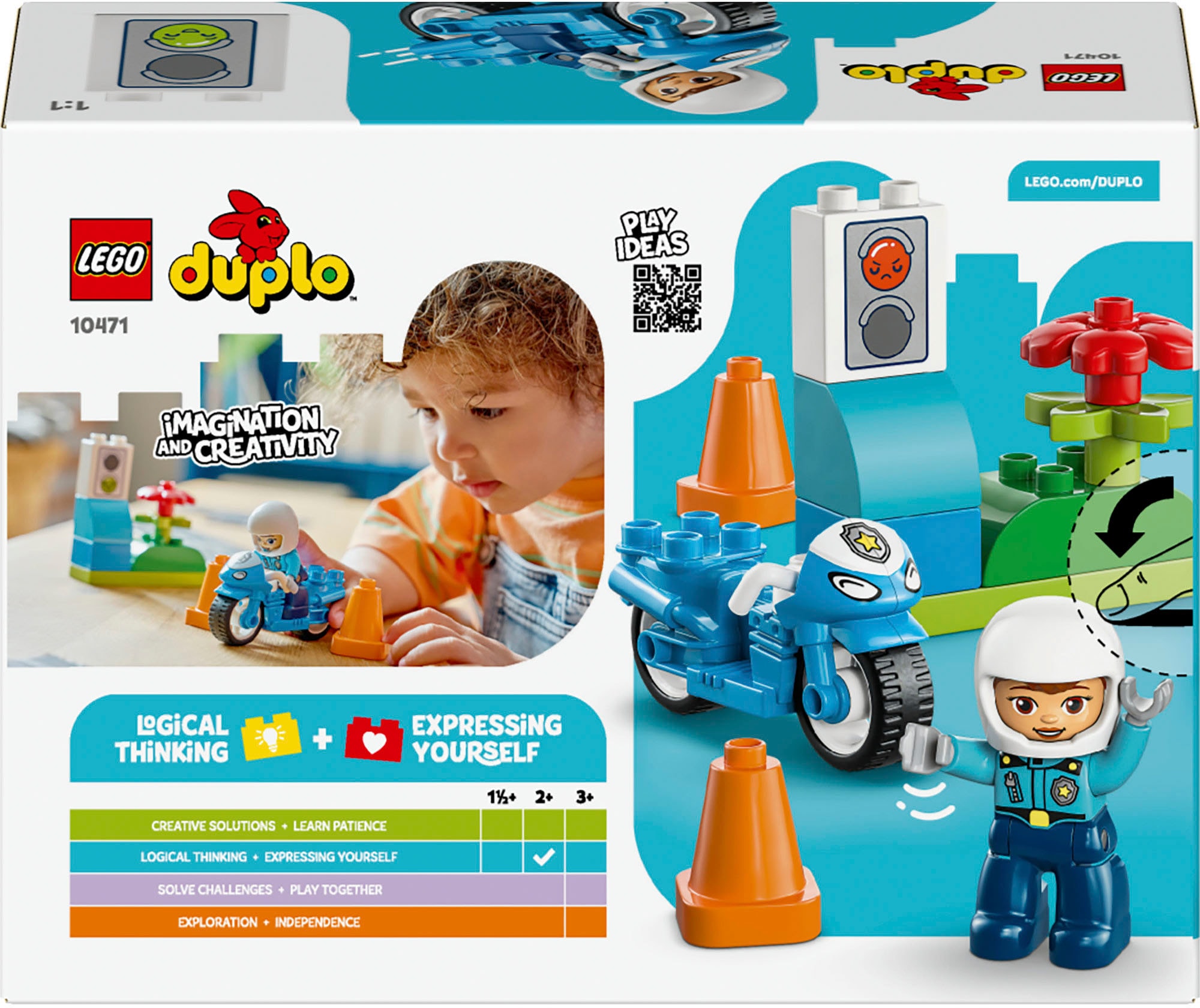 LEGO® Konstruktionsspielsteine »Blaues Polizeimotorrad (10471), LEGO DUPLO Town«