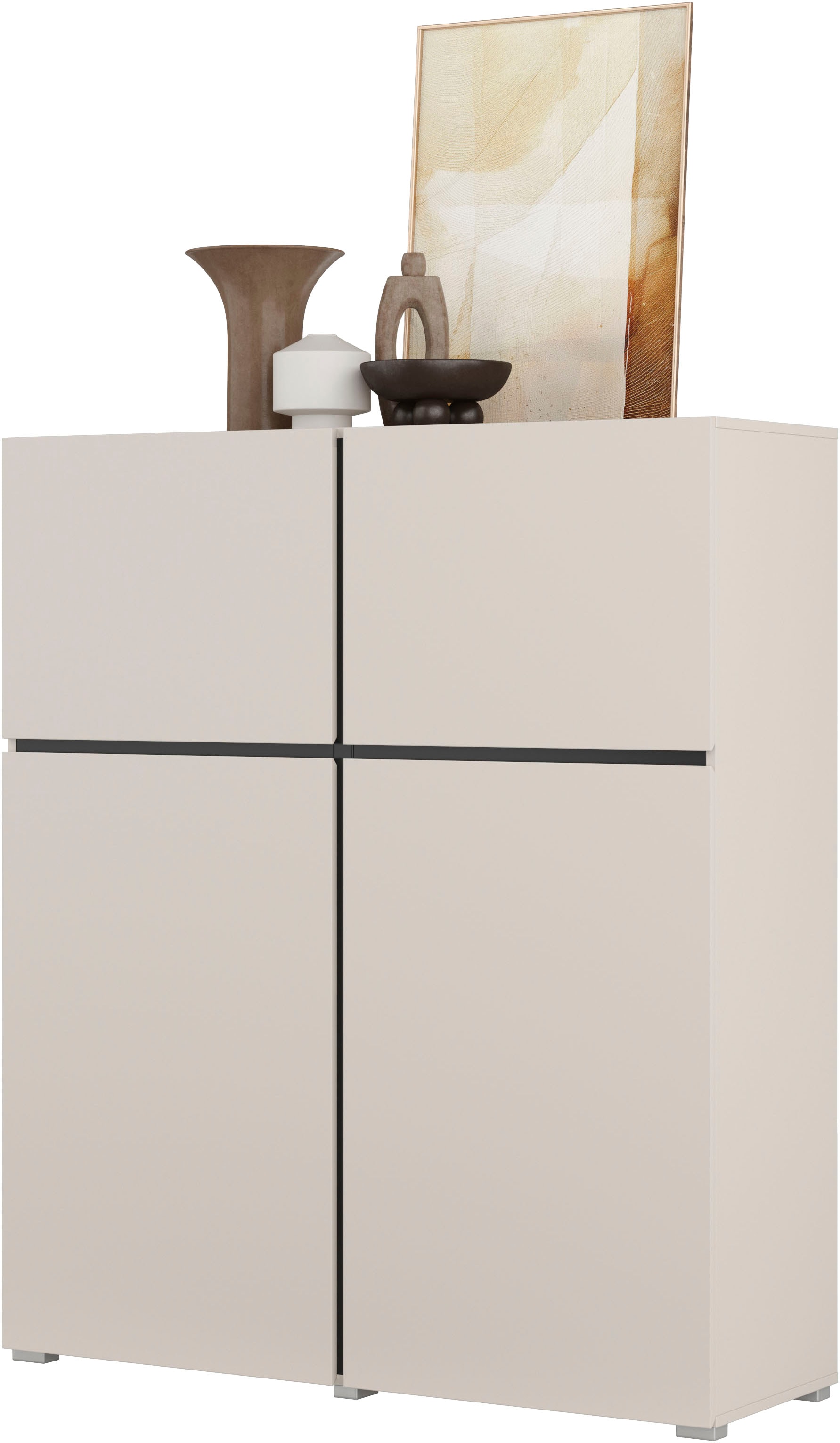 OTTO home Hochkommode »Cross,Breite 119,5 cm, moderne grifflose Hochkommode mit 4 Türen« Hochschrank mit viel Stauraum, Einlegeböden verstellbar
