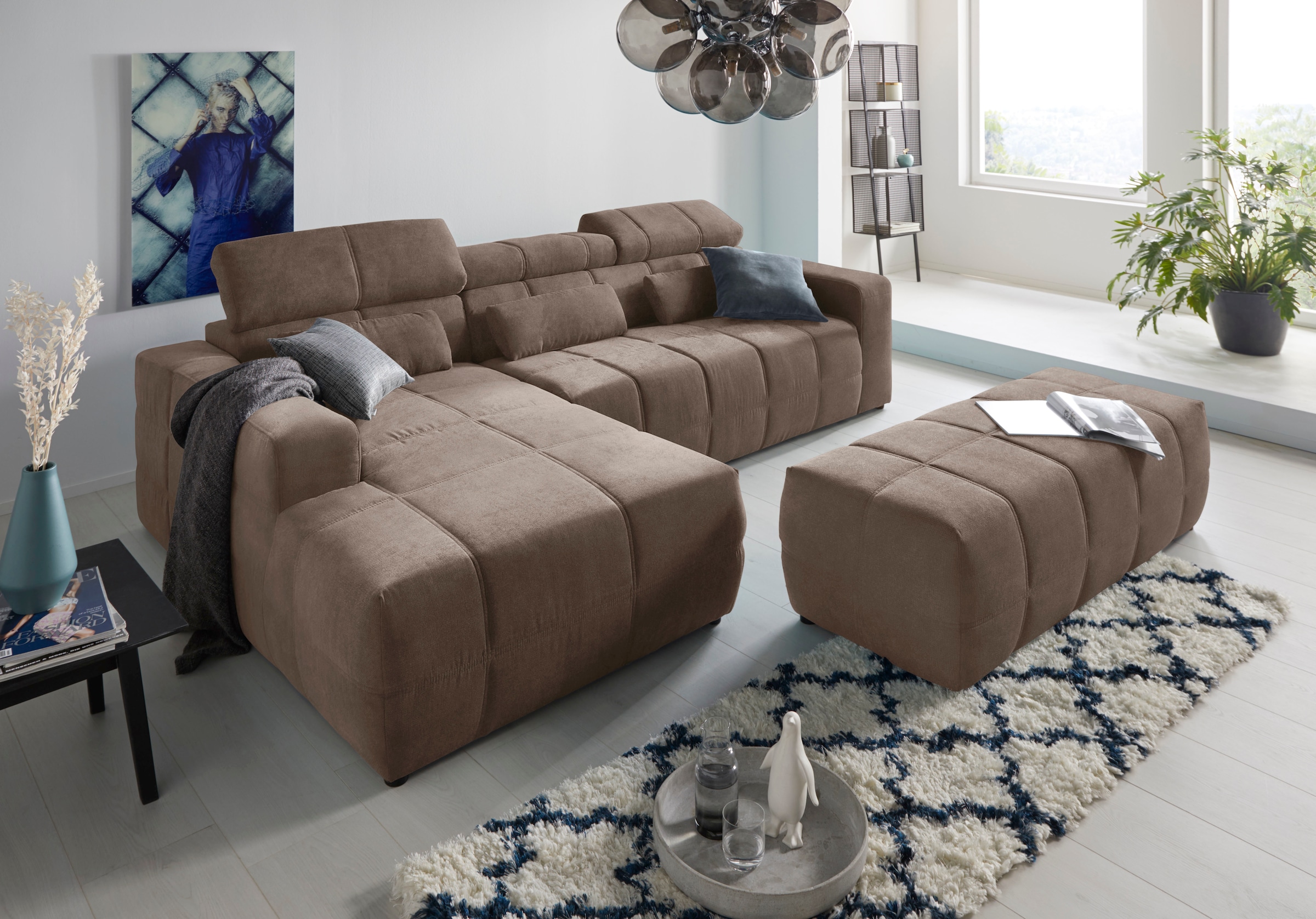 DOMO collection Ecksofa »Brandon große Ausführung B/T/H: 289/177/80 cm, auch in Leder und Cord«, mit Kopfteilverstellung, wahlweise Sitztiefenverstellung, L-Form
