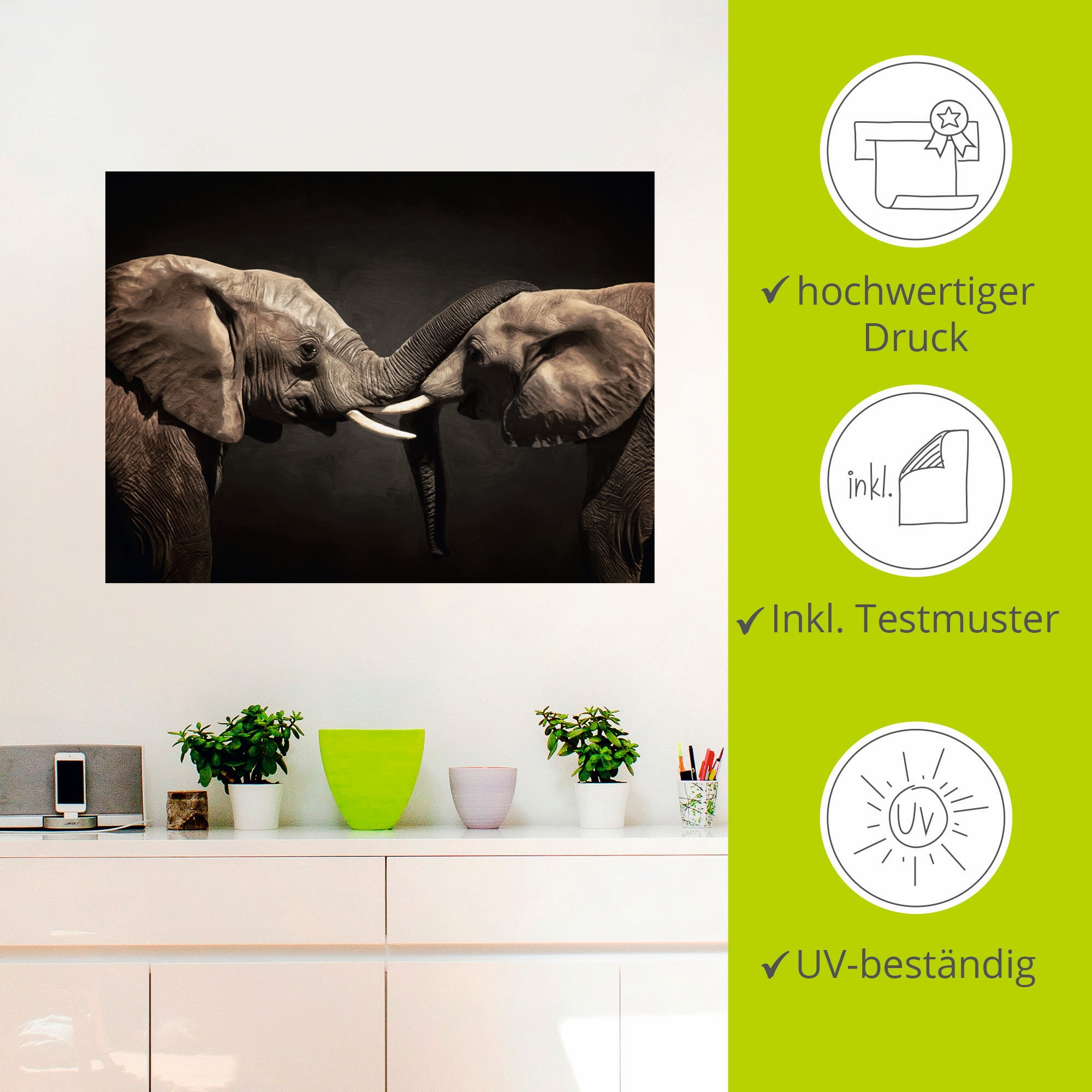 Artland Wandbild »Zwei Elefanten«, Wildtiere, (1 St.), als Leinwandbild, Poster, Wandaufkleber in verschied. Größen