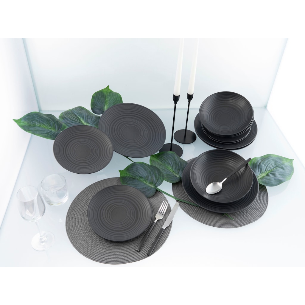 CreaTable Tafelservice »Geschirr-Set Lava Stone«, (Set, 12 tlg., Teller Set für 4 Personen)