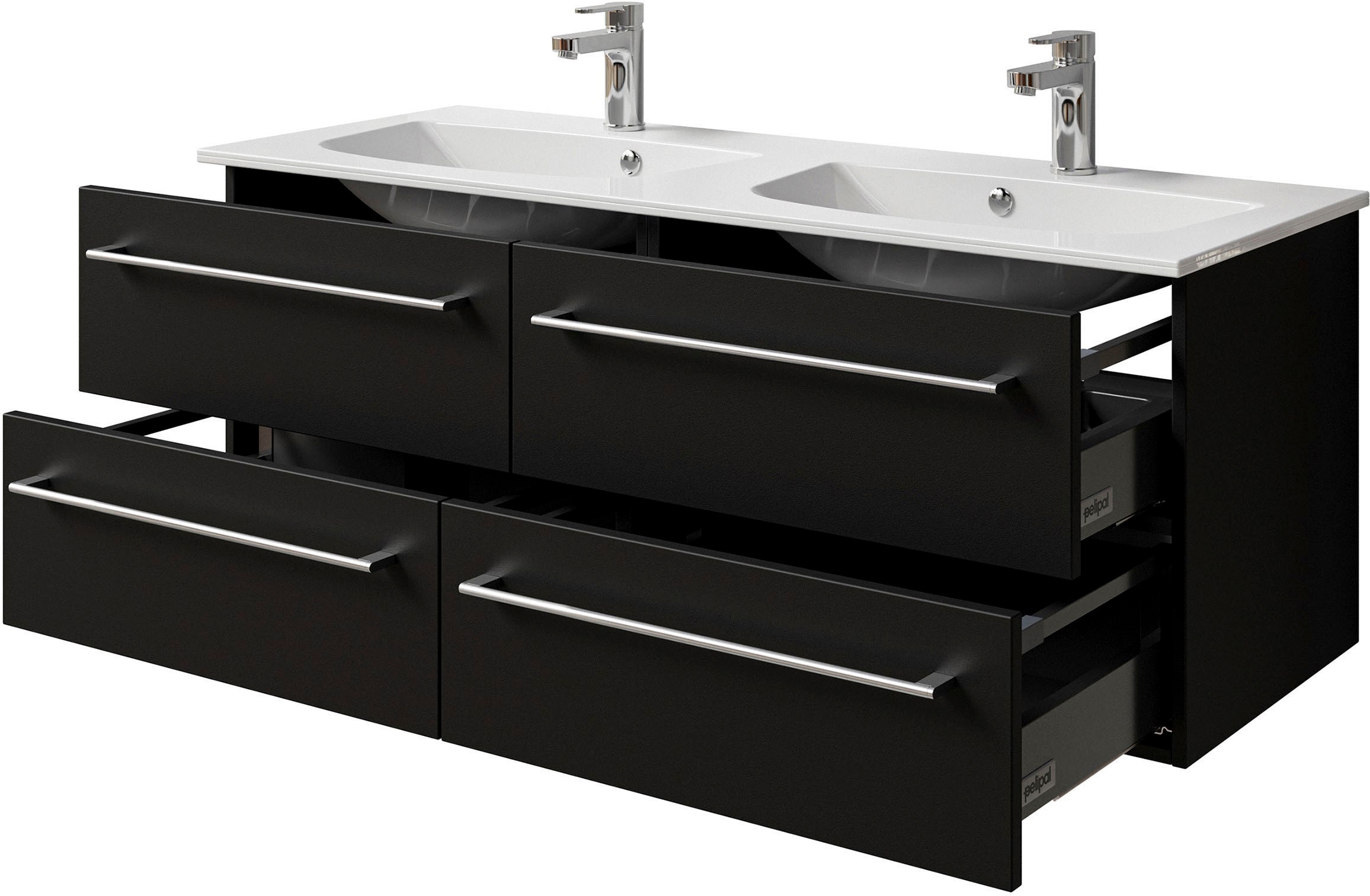 Saphir Waschtisch »Serie 6025 Mineralmarmor-Waschtisch mit Unterschrank, 132 cm breit«, Doppel-Waschplatz mit 4 Schubladen, hängend, verschiedene Ausführungen